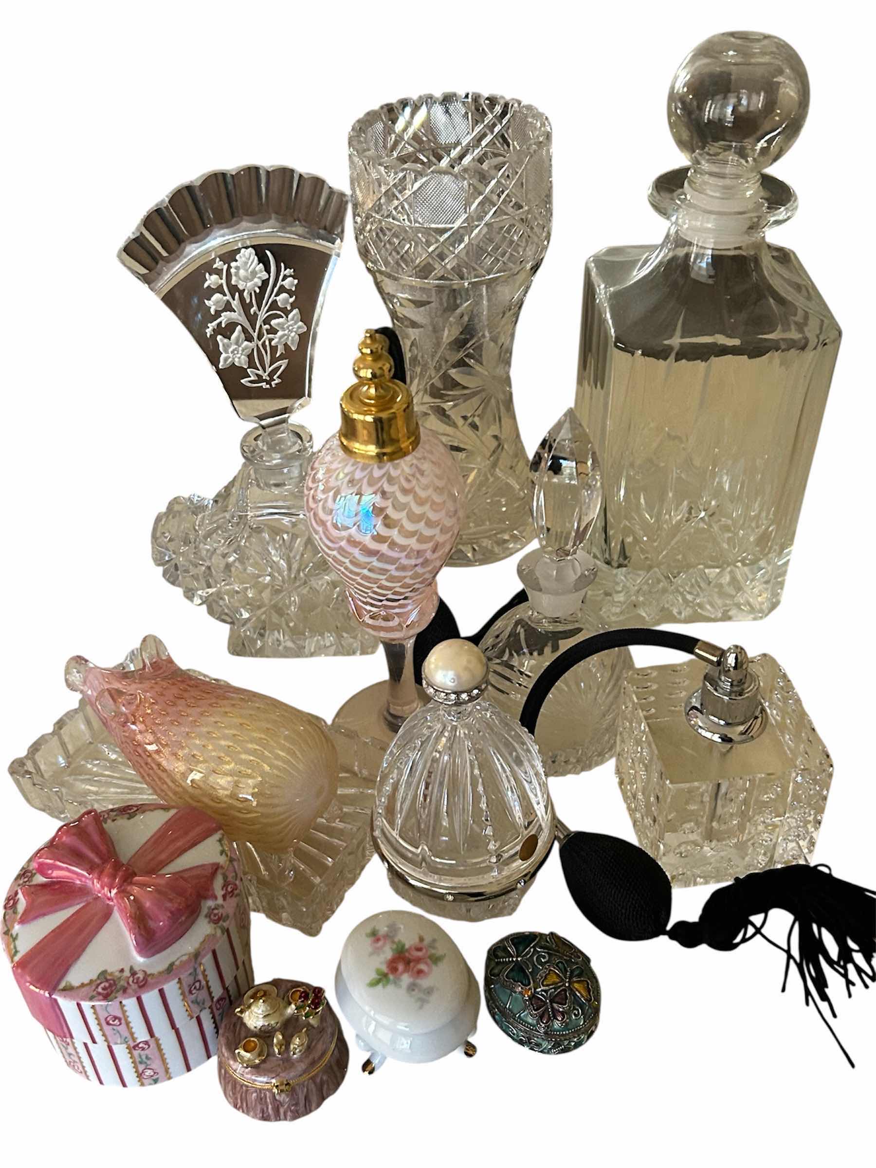 Photo 1 of VINTAGE PERFUME BOTTLES AND DECORATIVE PILL BOXES