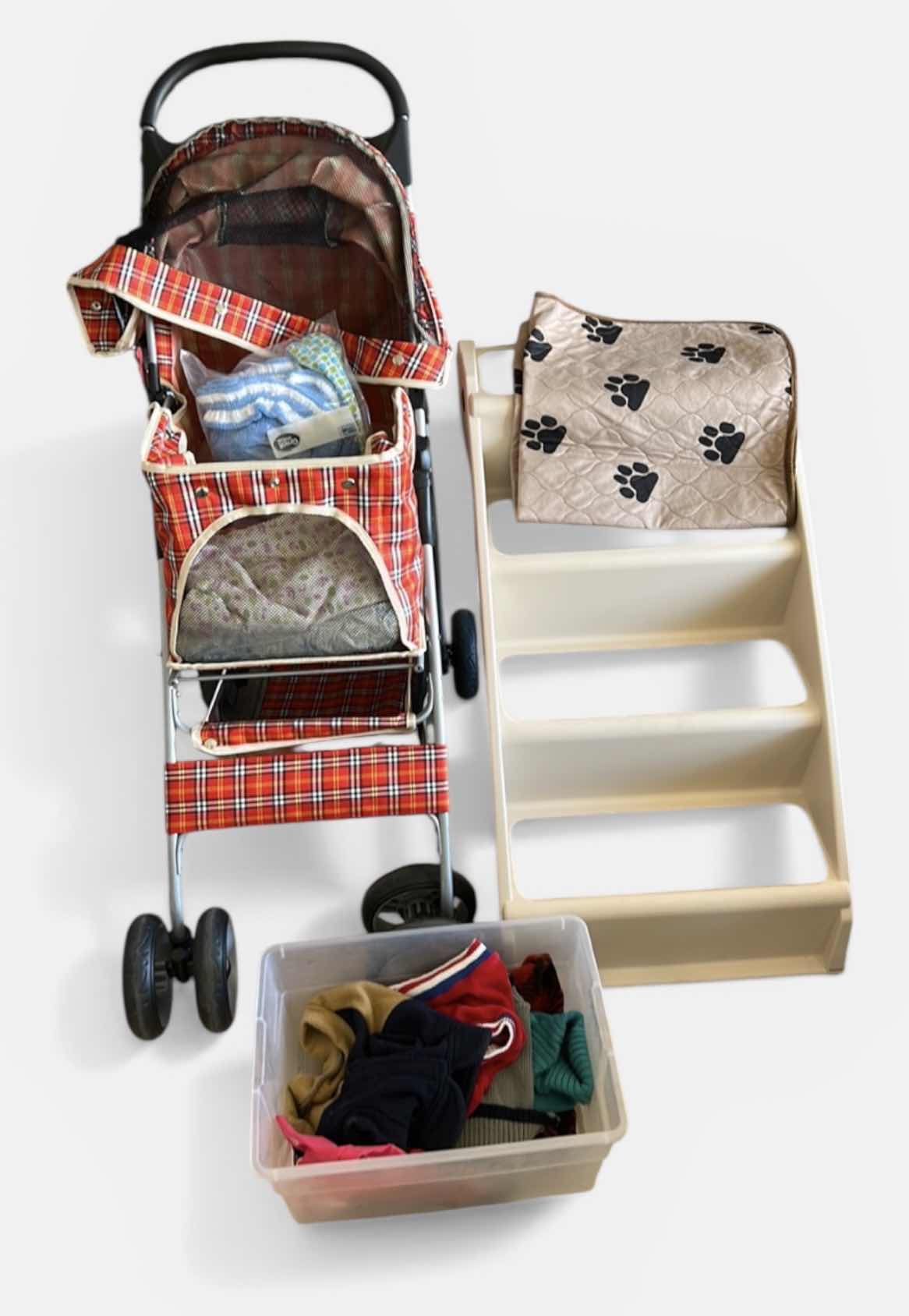 Photo 1 of DOG STROLLER, STAIRS, CLOTHING