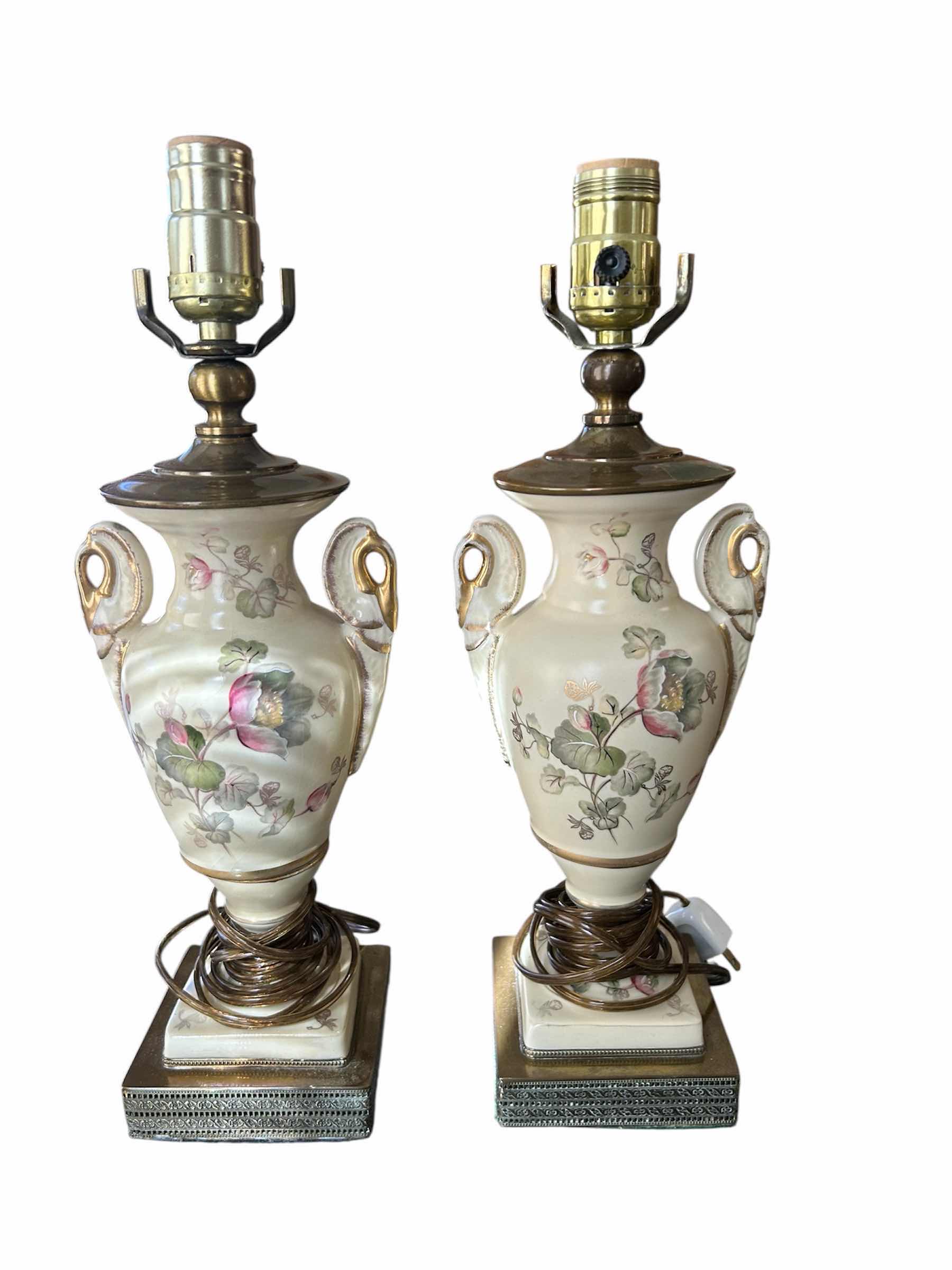 Photo 1 of 2- VINTAGE RENAISSANCE REVIVAL STYLE TABLE LAMPS HAND PAINTED PORCELAIN URN NO SHADE