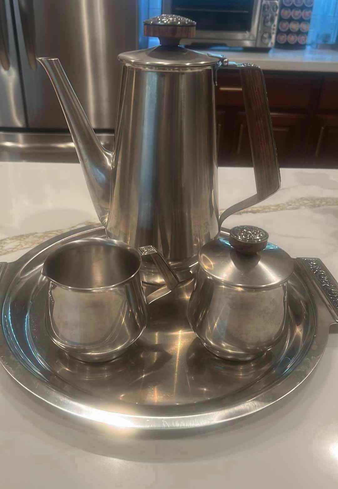 Photo 1 of VINTAGE 1970s INTERNATIONAL DECORATOR STAINLESS 4- PIECE COFFEE TEA SERVICE