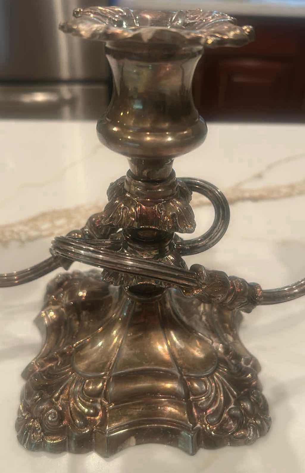 Photo 1 of ORNATE THREE ARM CANDELABRA W DECORATIVE TIERED BASE FROM CORONET PLACE