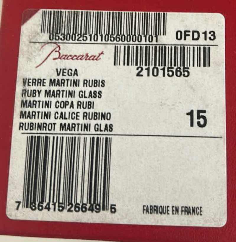 Photo 1 of BACCARAT VEGA MARTINI GLASS RUBY COLOR PART OF THE VEGA COLLECTION IN ORIGINAL RED BOX