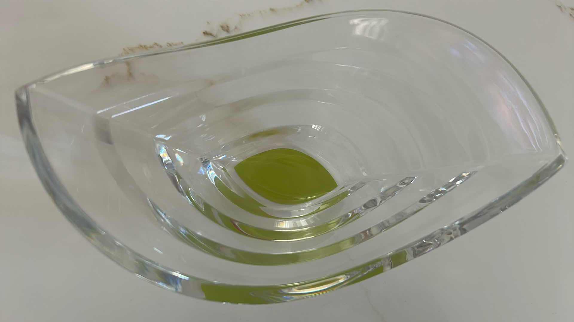 Photo 1 of BACCARAT WAVE BOWL RIPPLE DESIGN W GREEN TINTED BOTTOM IN ORIGINAL RED BOX 8.5" WIDE