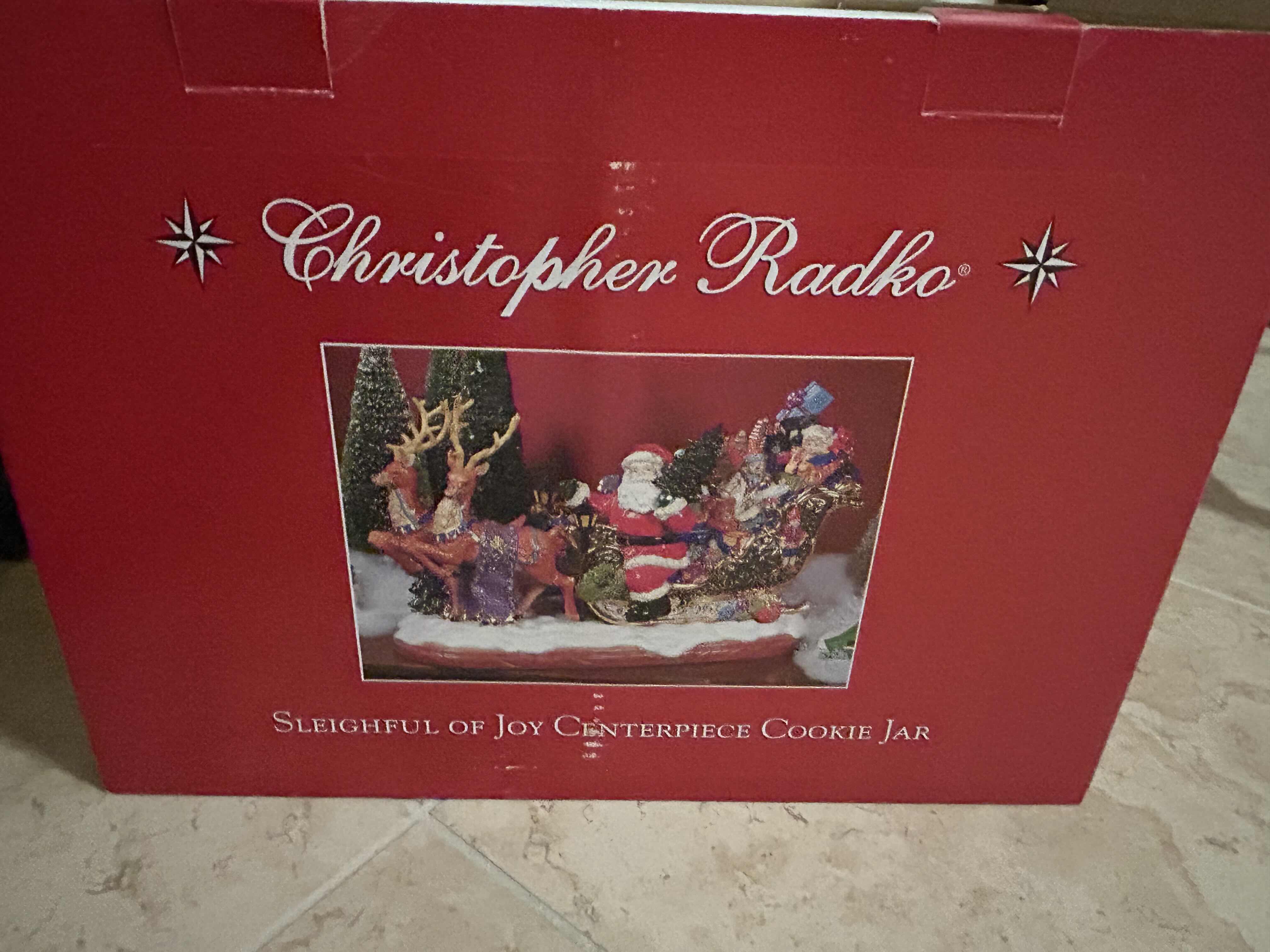 Photo 1 of VINTAGE CHRISTOPHER RADKO " SLEIGHFUL OF JOY" SANTA CLAUS CENTER PIECE AND COOKIE JAR 16" X 9"
