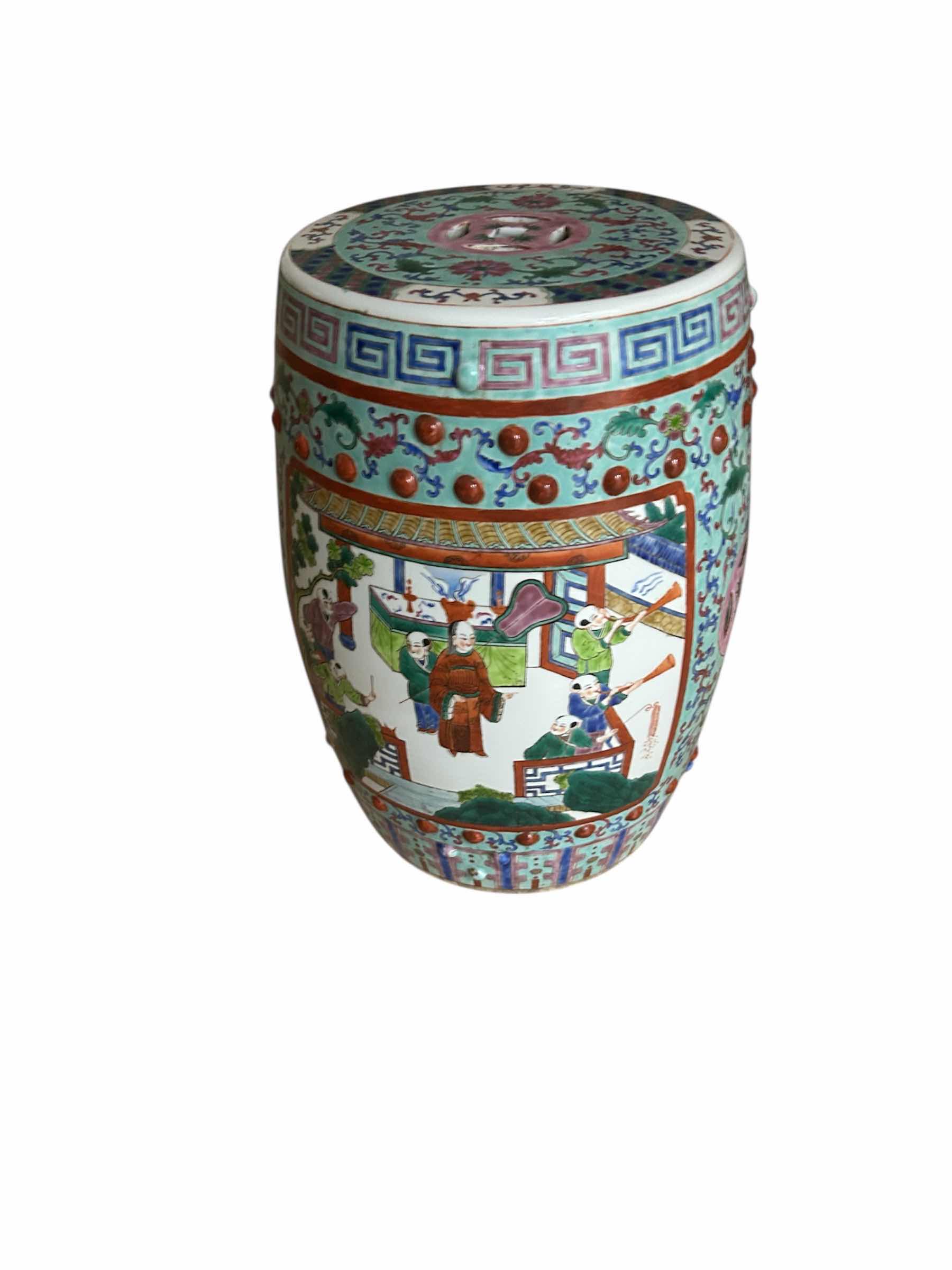 Photo 1 of CHINESE FAMILLE VERTE PORCELAIN GARDEN SEAT H 20"