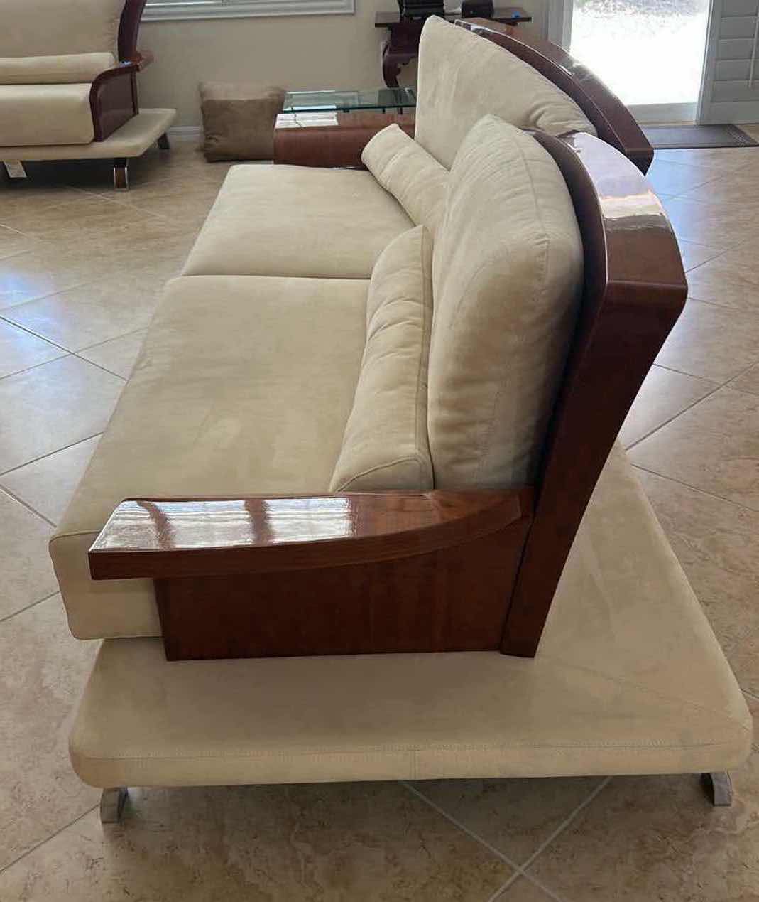 Photo 1 of 8' SUPER ROY MODULAR ROSEWOOD SOFA W SUEDE FABRIC CUSHIONS