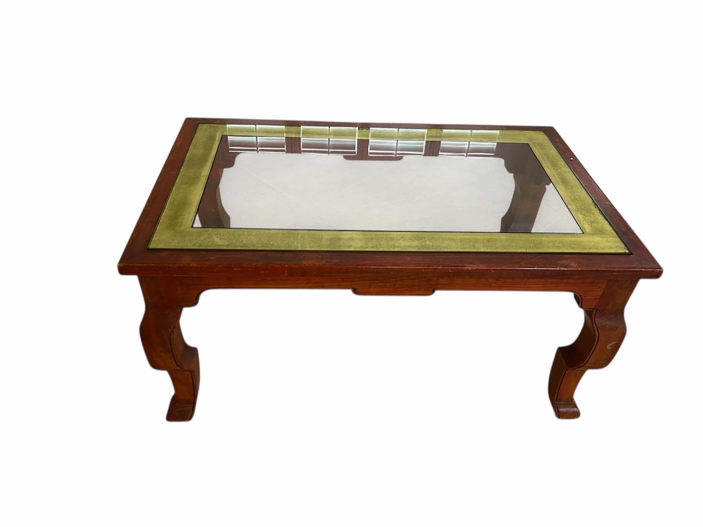 Photo 1 of ROSEWOOD MING STYLE SIDE TABLE BEVELED GLASS INSET W CURVED LEGS 29" X 17" H 15"