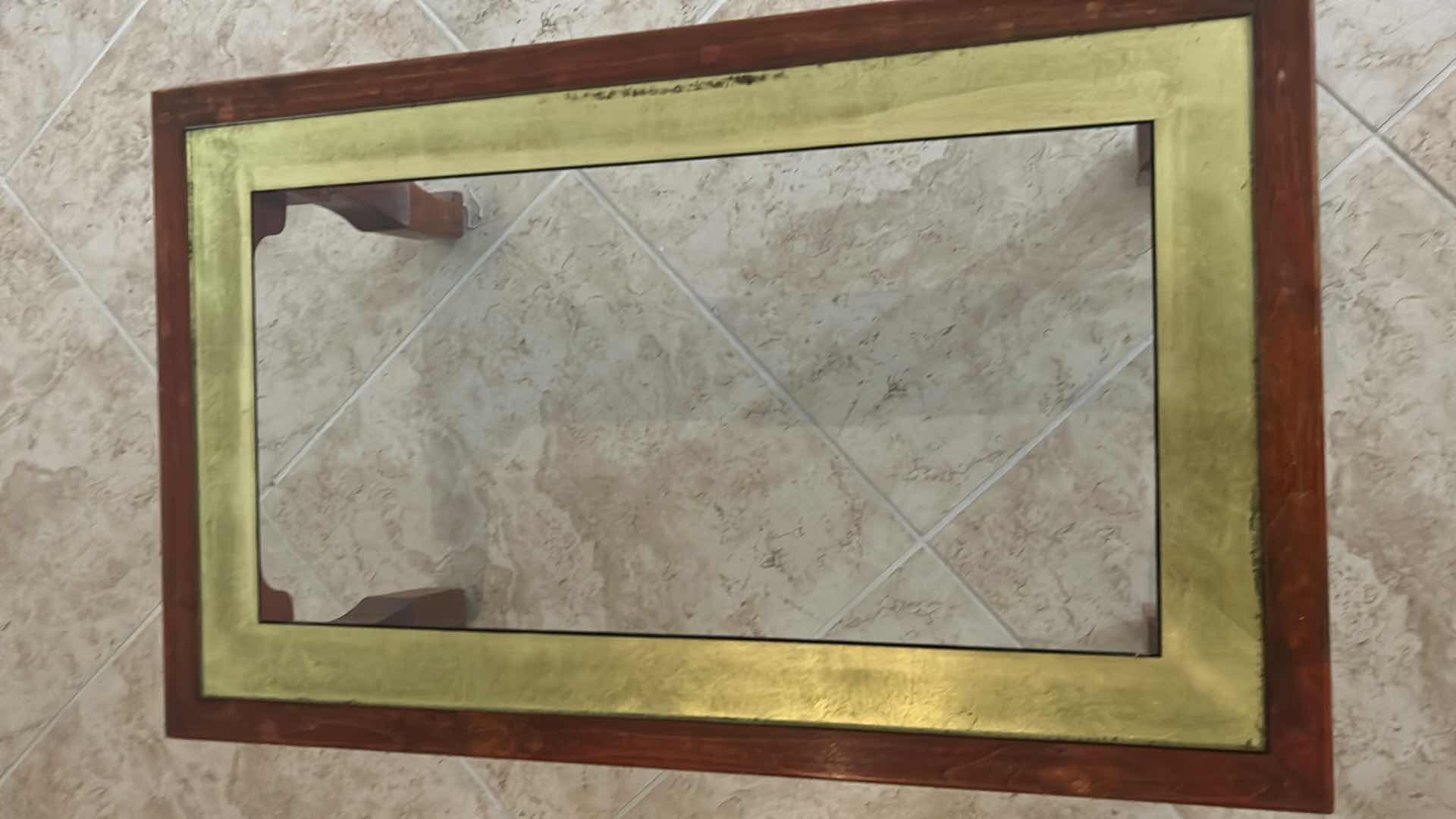 Photo 1 of ROSEWOOD MING STYLE SIDE TABLE BEVELED GLASS INSET W CURVED LEGS 29" X 17" H 15"