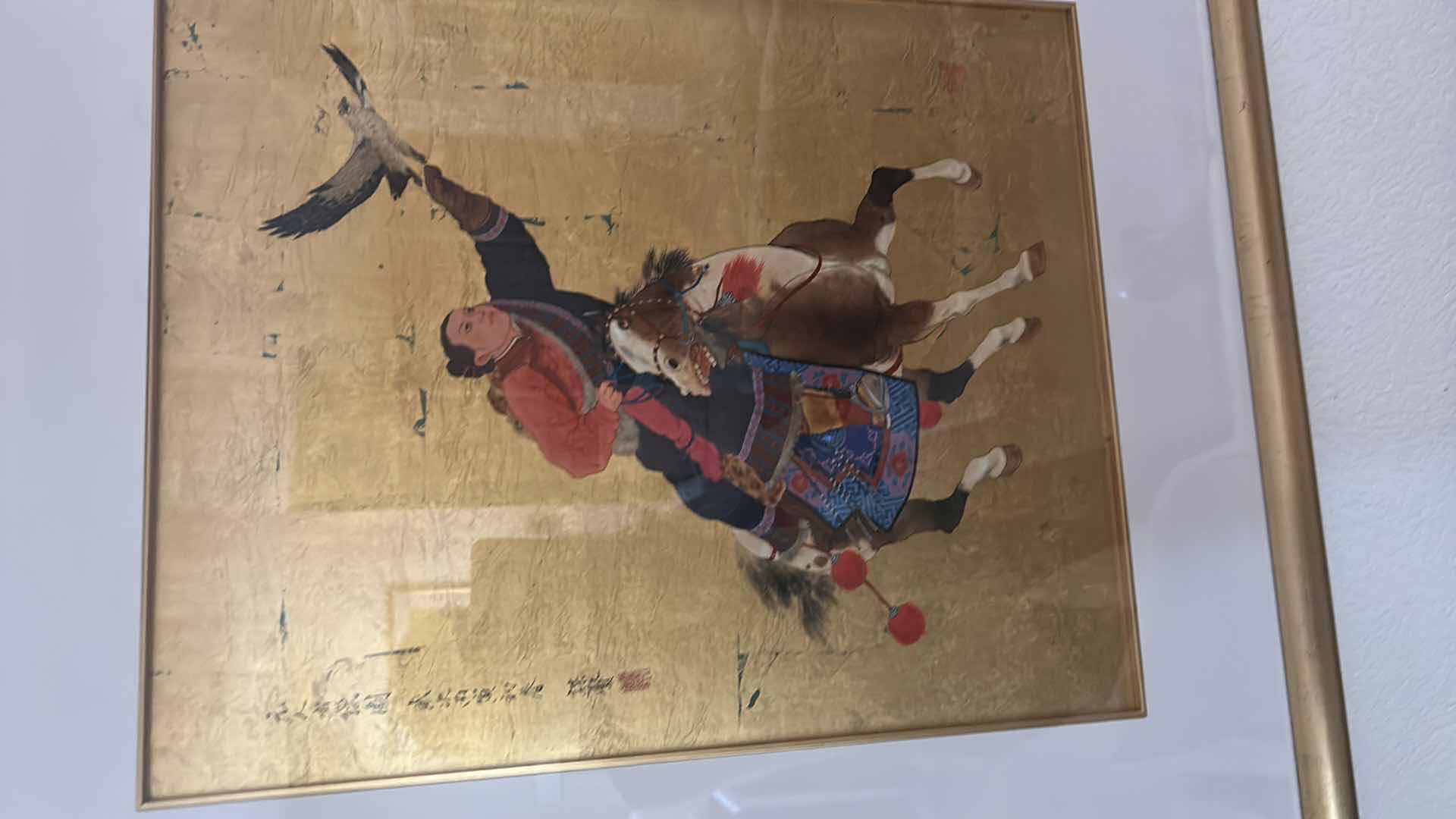 Photo 1 of MOU-SIEN TSENG ACRYLIC PAINTING ON GOLD LEAF THE KHAN GOING TO HUNT"24" X 31"