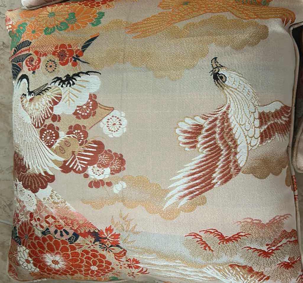 Photo 1 of 3- VINTAGE JAPANESE SILK OBI THROW PILLOWS 18" X 18"