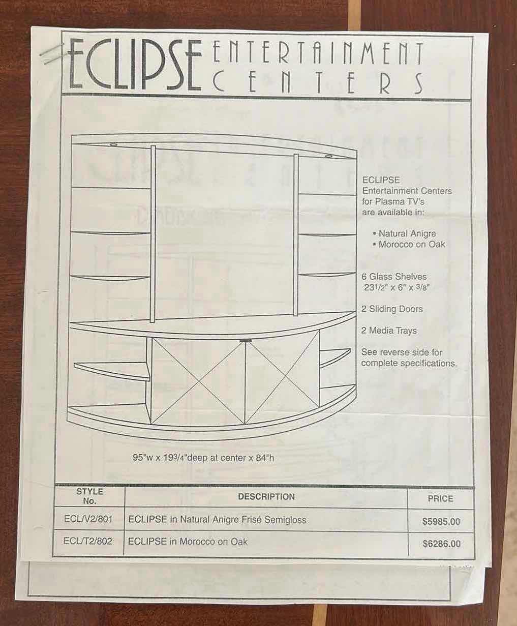Photo 1 of ECLIPSE CURVED WOOD LIGHTED ENTERTAINMENT CENTER W BOW FRONT DESIGN 95" X 19" H 84"