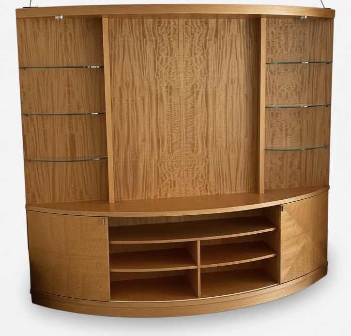 Photo 1 of ECLIPSE CURVED WOOD LIGHTED ENTERTAINMENT CENTER W BOW FRONT DESIGN 95" X 19" H 84"