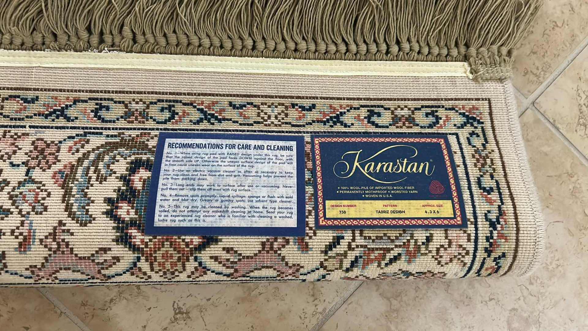 Photo 1 of VINTAGE KARASTAN TABIZ STYLE WOOL RUG W FRINGE DESIGN # 738 4FT X 6 FT