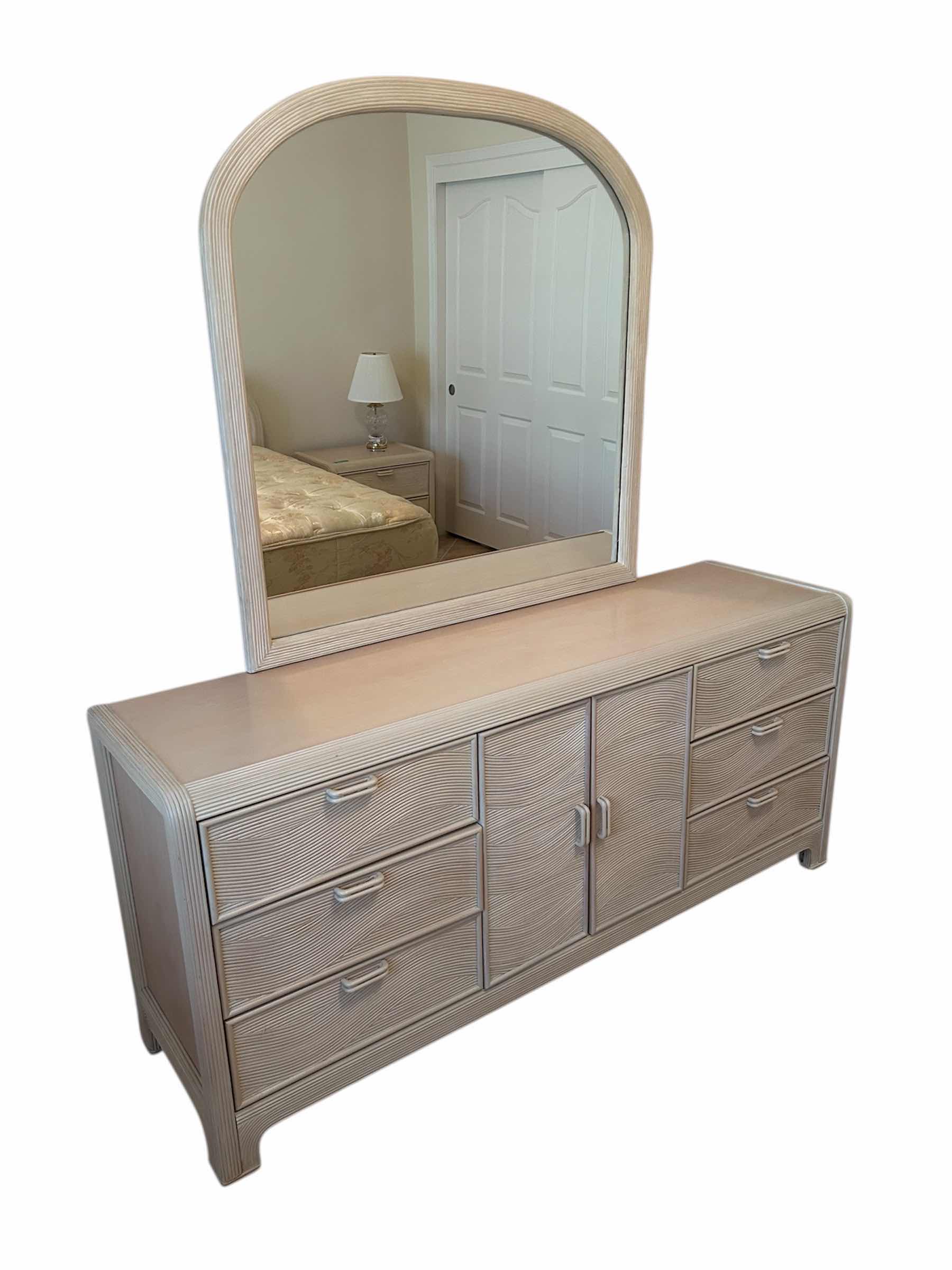 Photo 1 of VINTAGE PENCIL REED COASTAL BOHO DRESSER W ARCHED MIRROR 68" X 18" H 31"