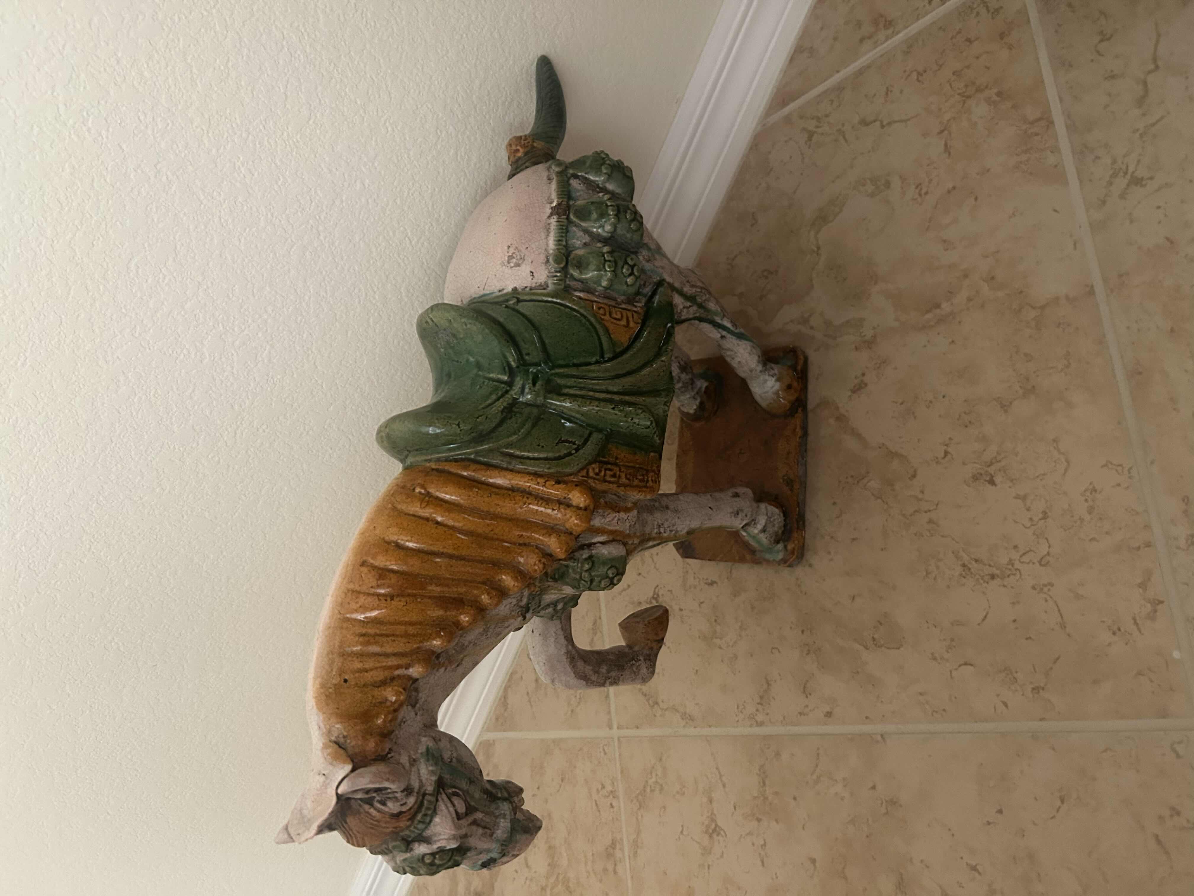 Photo 1 of CHINESE TANG DYNASTY STYLE SANCAI GLAZED CERAMIC HORSE STATUE H19" X 15"