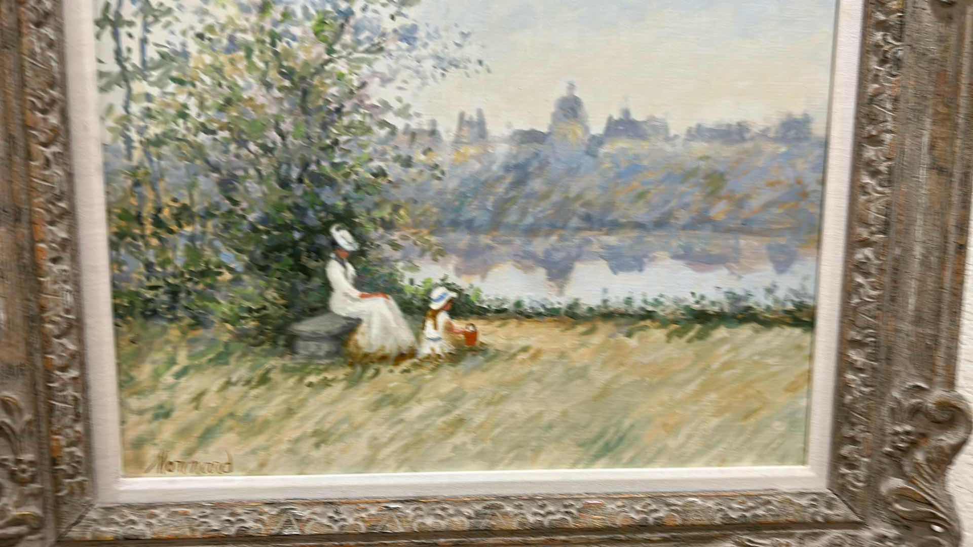 Photo 1 of ORNATE FRAMED IMPRESSIONIST FIGURAL LANDSCAPE BY MAURICE MONNARD SIGNED 26" X 22"