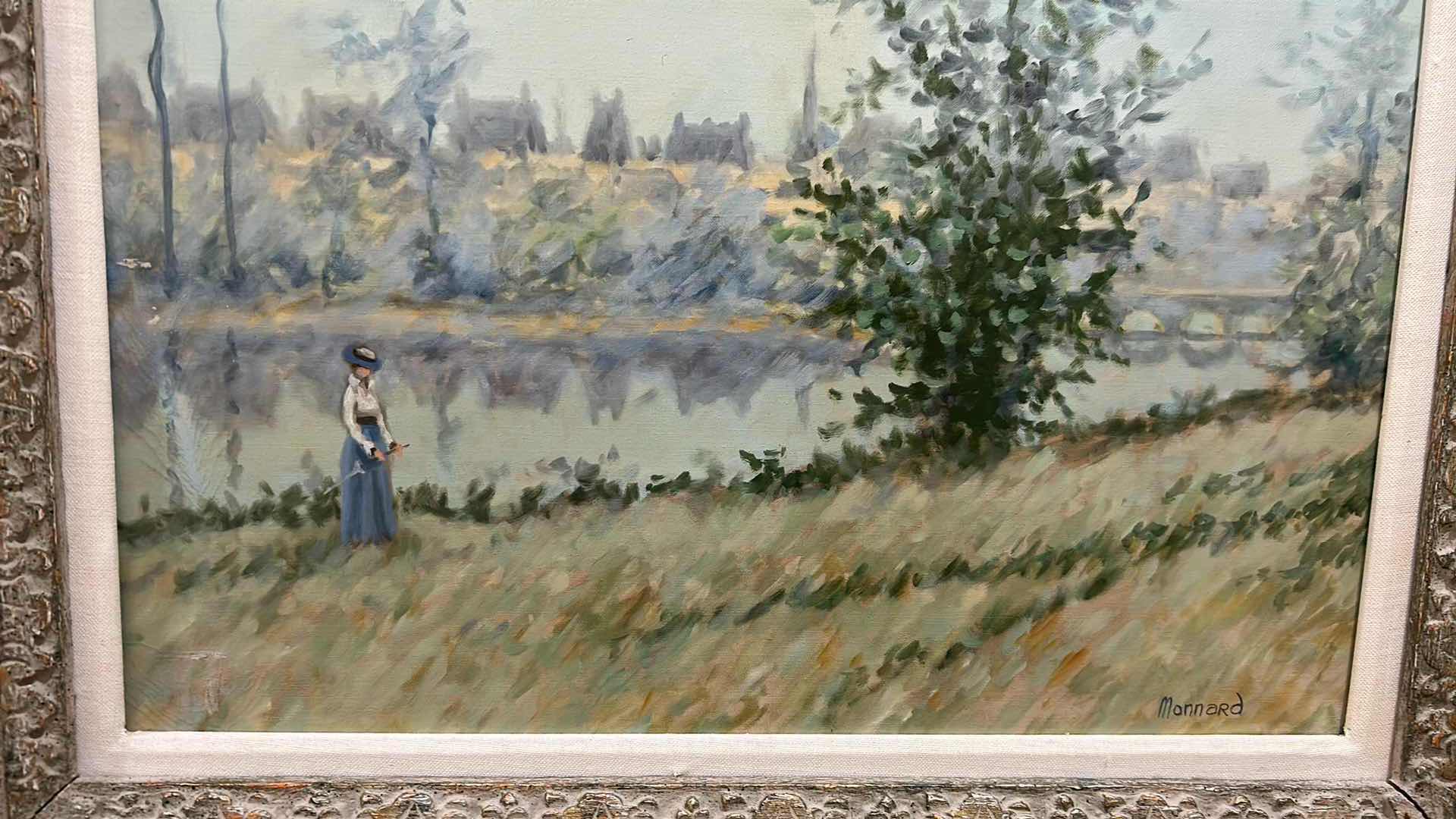 Photo 1 of ORNATE FRAMED IMPRESSIONIST FIGURAL LANDSCAPE BY MAURICE MONNARD SIGNED 26" X 22"