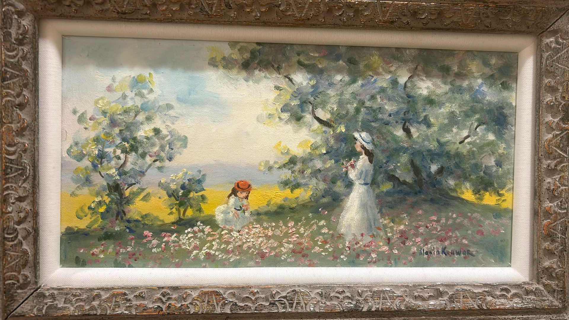 Photo 1 of DECORATIVE IMPRESSIONIST STYLE OIL PAINTING ON CANVAS "LADYS ON"23" X 14"