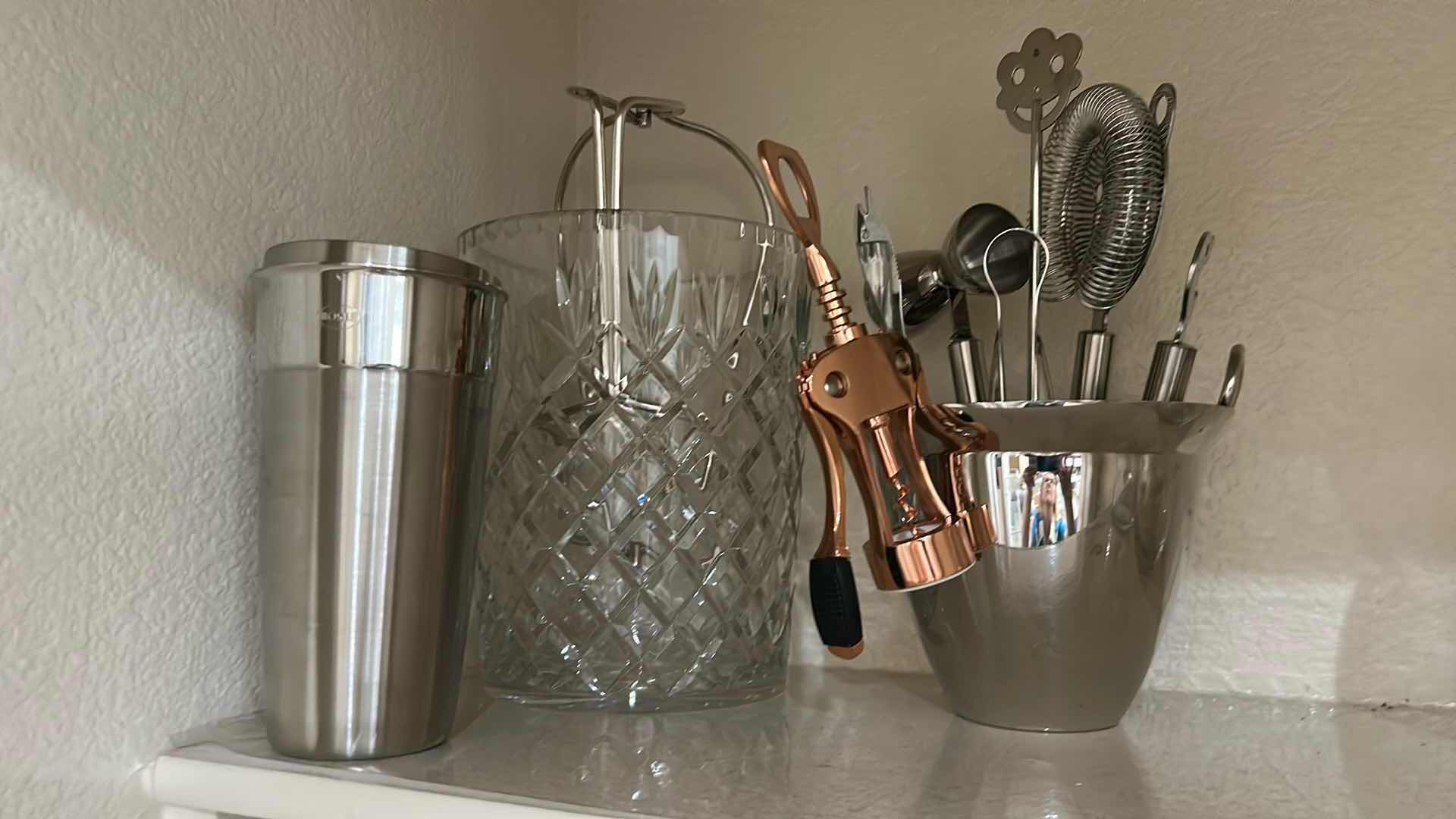 Photo 1 of CONTENTS OF SHELF BARWARE AND GLASS PITCHERS