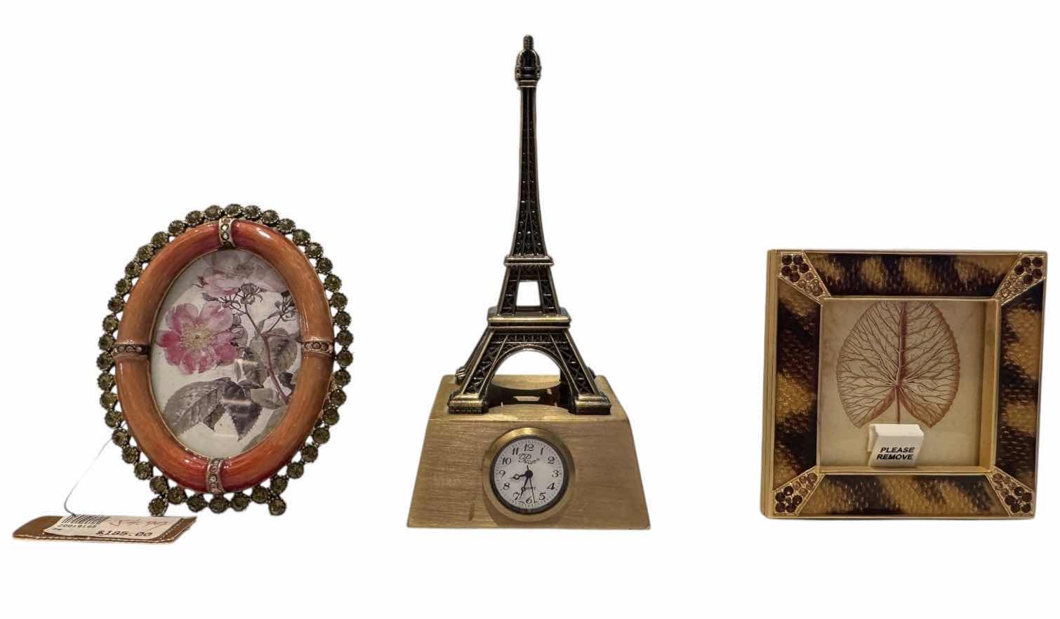 Photo 1 of EIFFEL TOWER CLOCK BRASS TONED JAY STRONGWATERS METAL PICTURE FRAMES GOLD TONED H5”