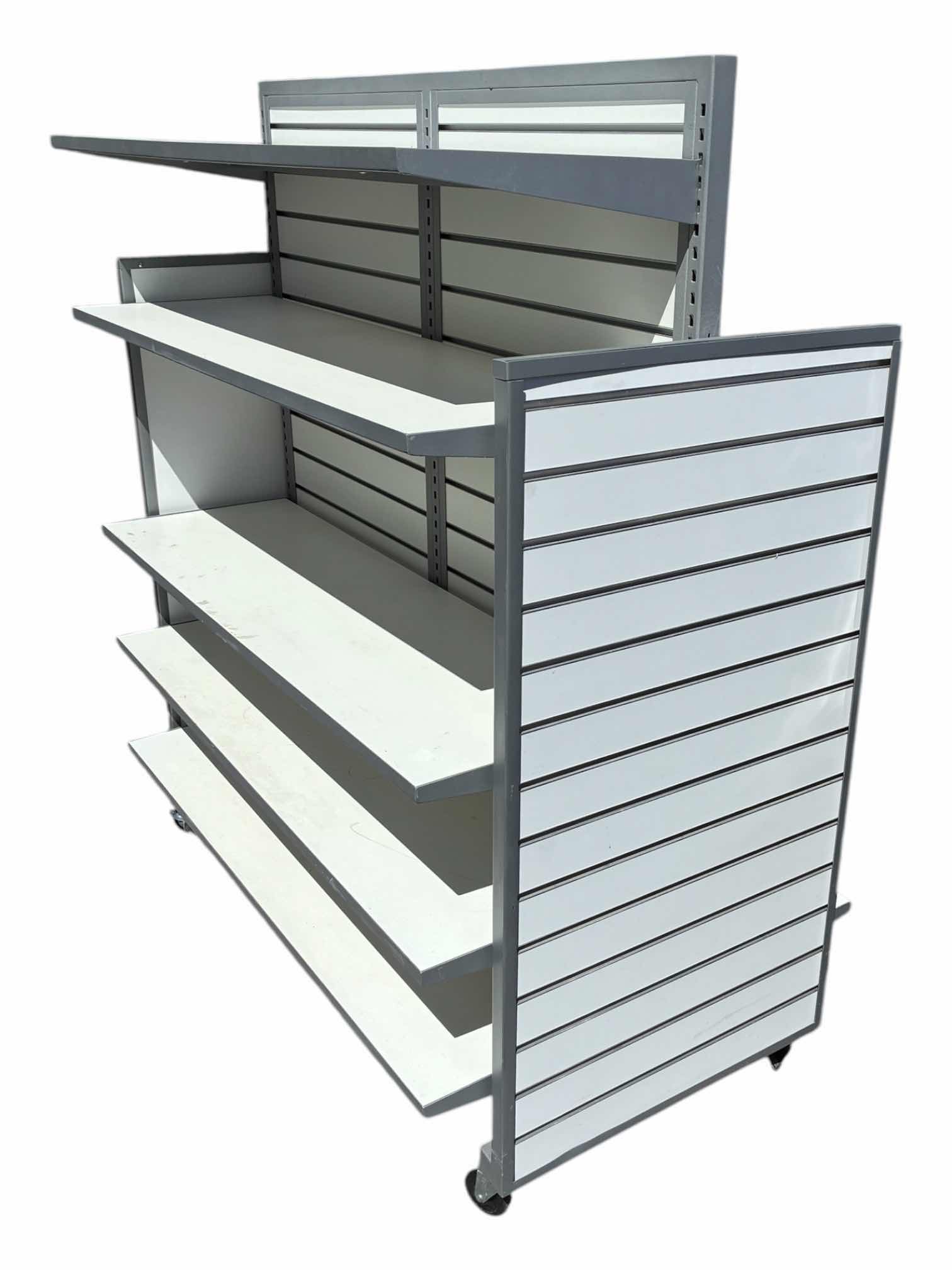 Photo 1 of MULTI SHELF DUAL SIDED ROLLING DISPLAY RACK 51” X 32” H60”