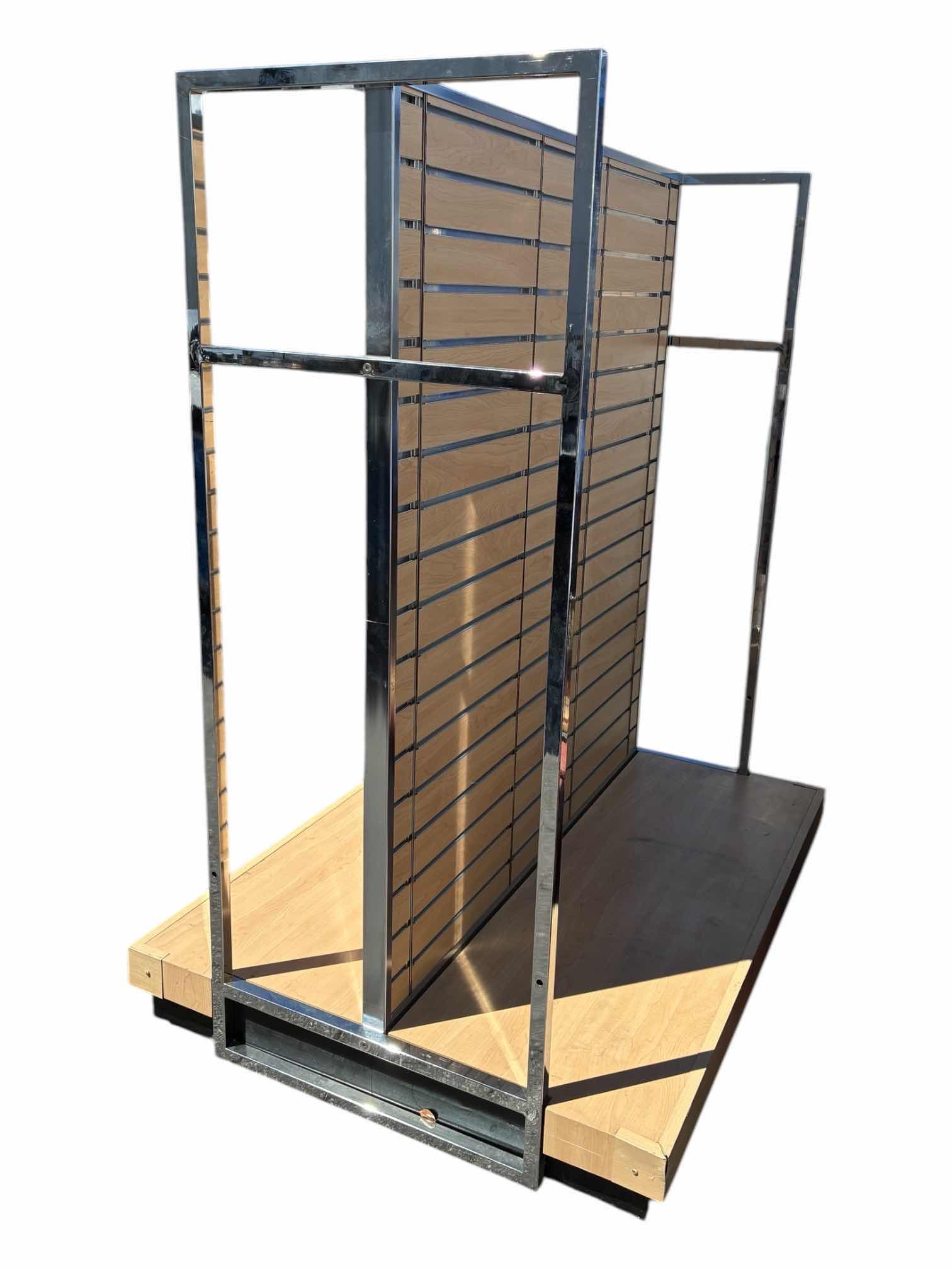 Photo 1 of WOOD FINISH & CHROME DUAL SIDED DISPLAY RACK 50.5” X 24” H62.25”