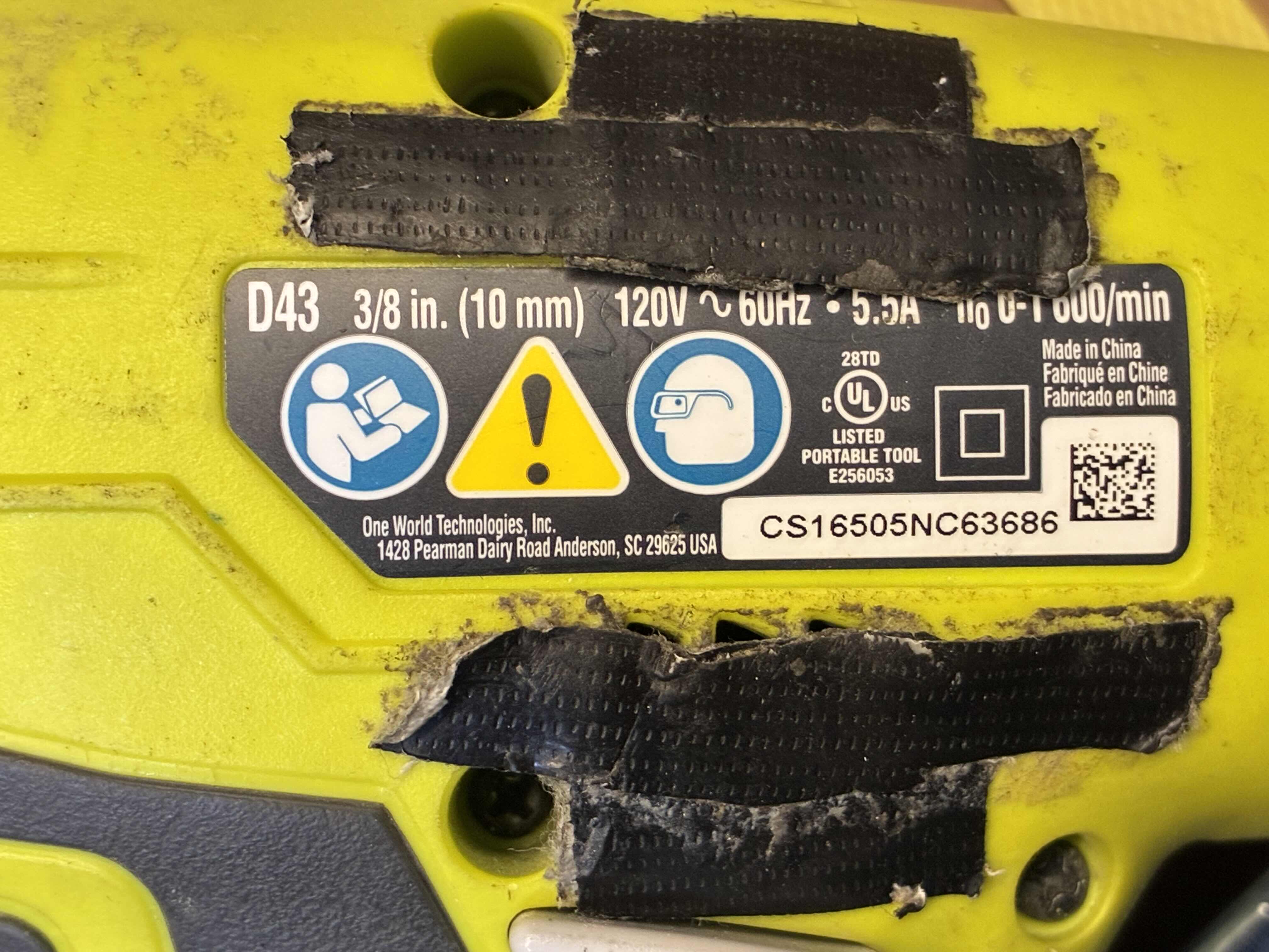 Photo 1 of RYOBI 3/8” CORDED DRILL D43