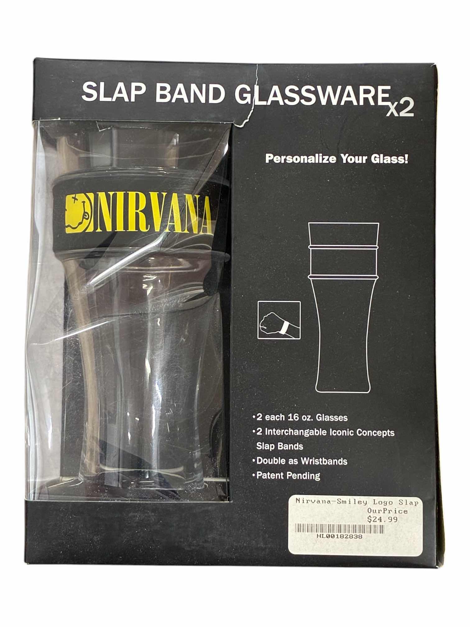 Photo 1 of NEW ICONIC CONCEPTS NIRVANA 16 OZ GLASS W INTERCHANGEABLE WRISTBAND SLAP BAND 2-PACK