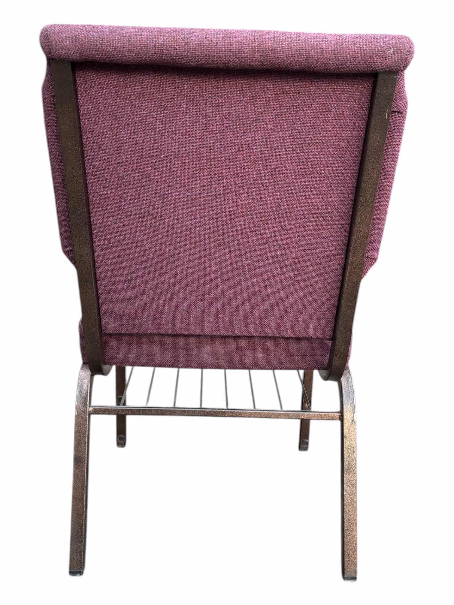 Photo 1 of CHAIRTEX ARMLESS PURPLE UPHOLSTERED AGED BRONZE FRAME STACKABLE EVENT CHAIR 20” X 22” H33.5”