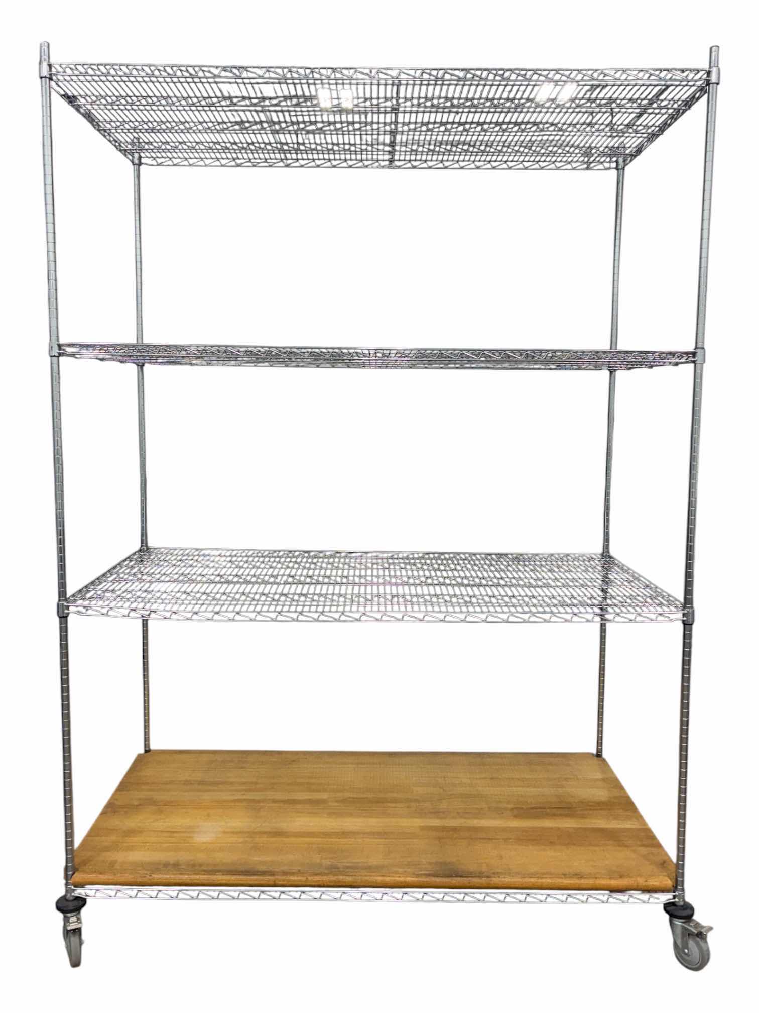 Photo 1 of NEXEL STAINLESS STEEL ROLLING METRO RACK W NATURAL WOOD SHELF 72” X 24” H102”