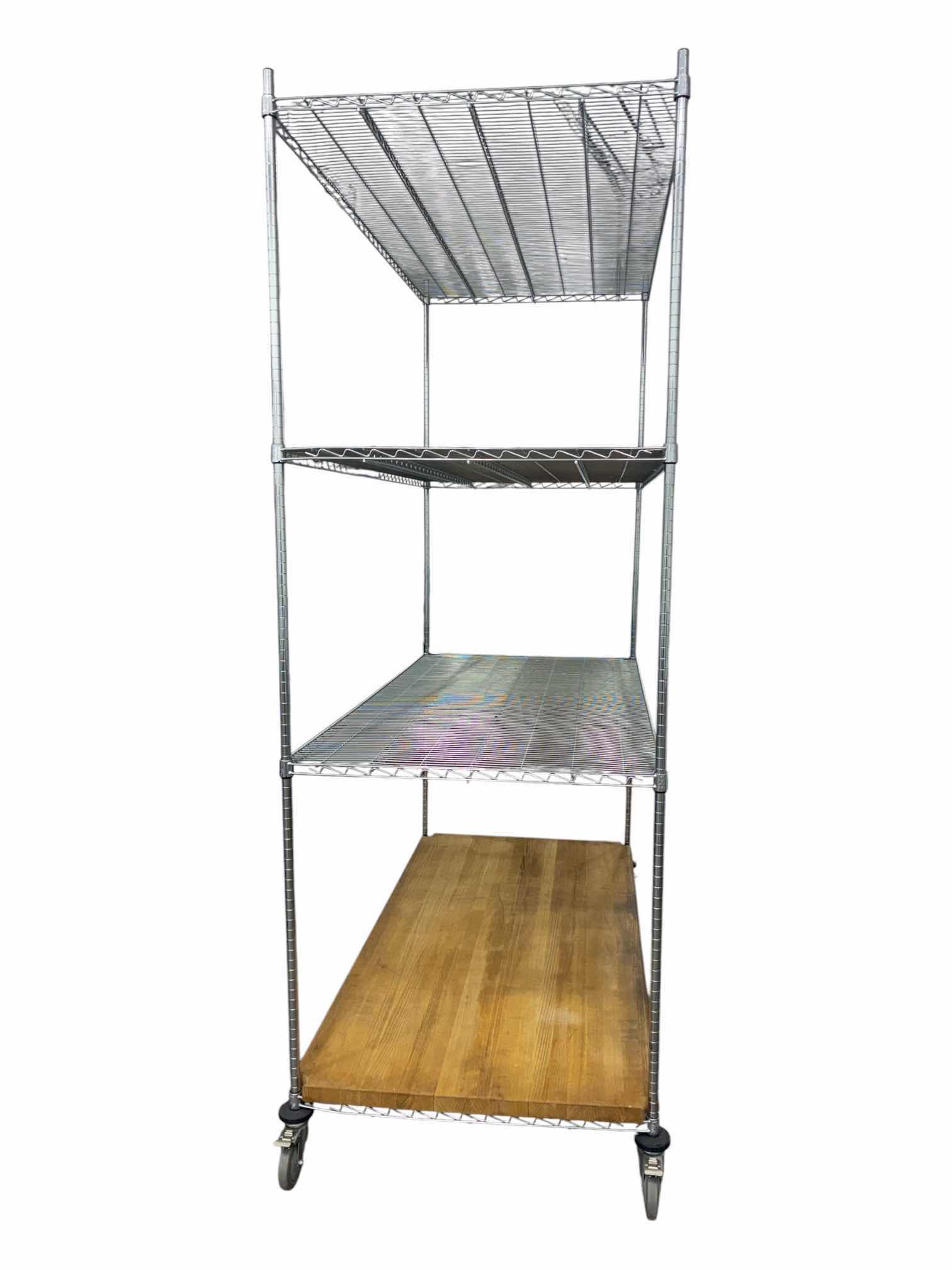 Photo 1 of NEXEL STAINLESS STEEL ROLLING METRO RACK W NATURAL WOOD SHELF 72” X 24” H102”