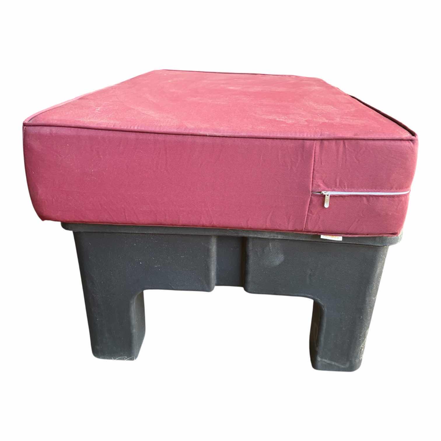 Photo 1 of POLY MIGHT BLACK RESIN PATIO OTTOMAN WITH RED CUSHION 36“ X 22“ H18“