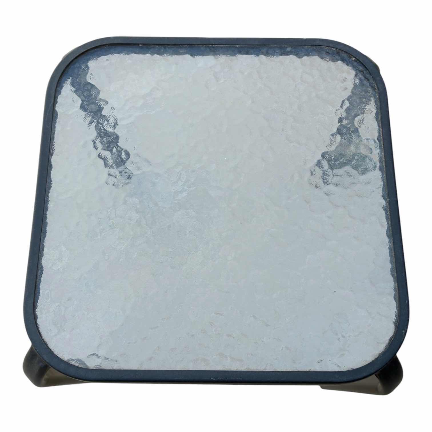 Photo 1 of BEVELED GLASS TOP BLACK METAL FRAME PATIO SIDE TABLE 16” X 16” H17”