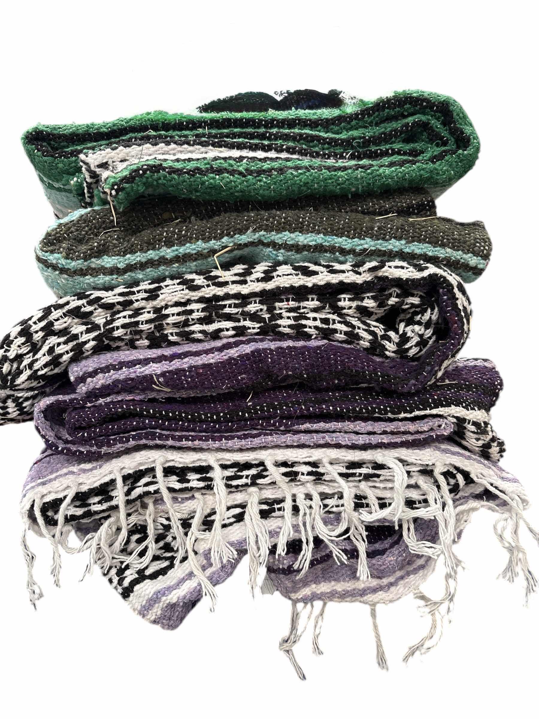 Photo 1 of (5)PCS GREEN AND PURPLE MEXICAN BLANKETS 78”X48”