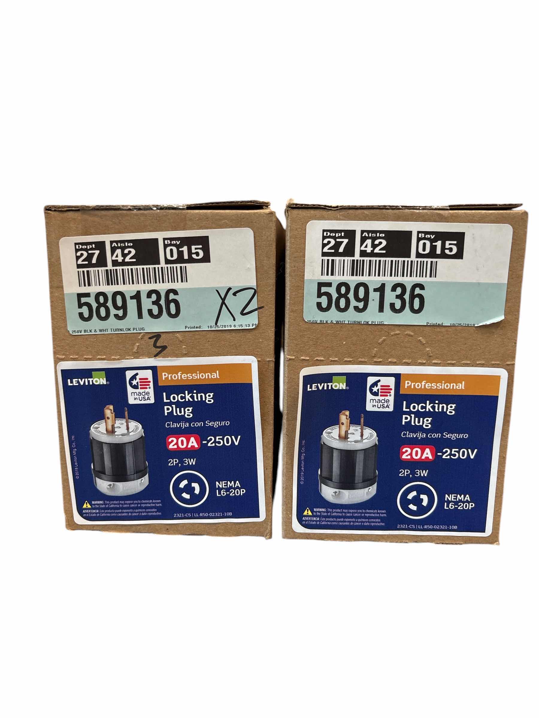 Photo 1 of (5)PCS LEVITON LOCKING PLUG 20A-250V RETAIL $46