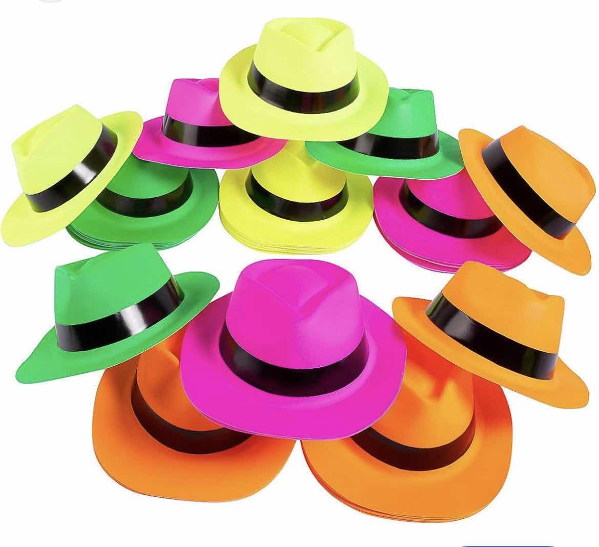 Photo 1 of NEON PLASTIC GANGSTER FEDORA PARTY HATS