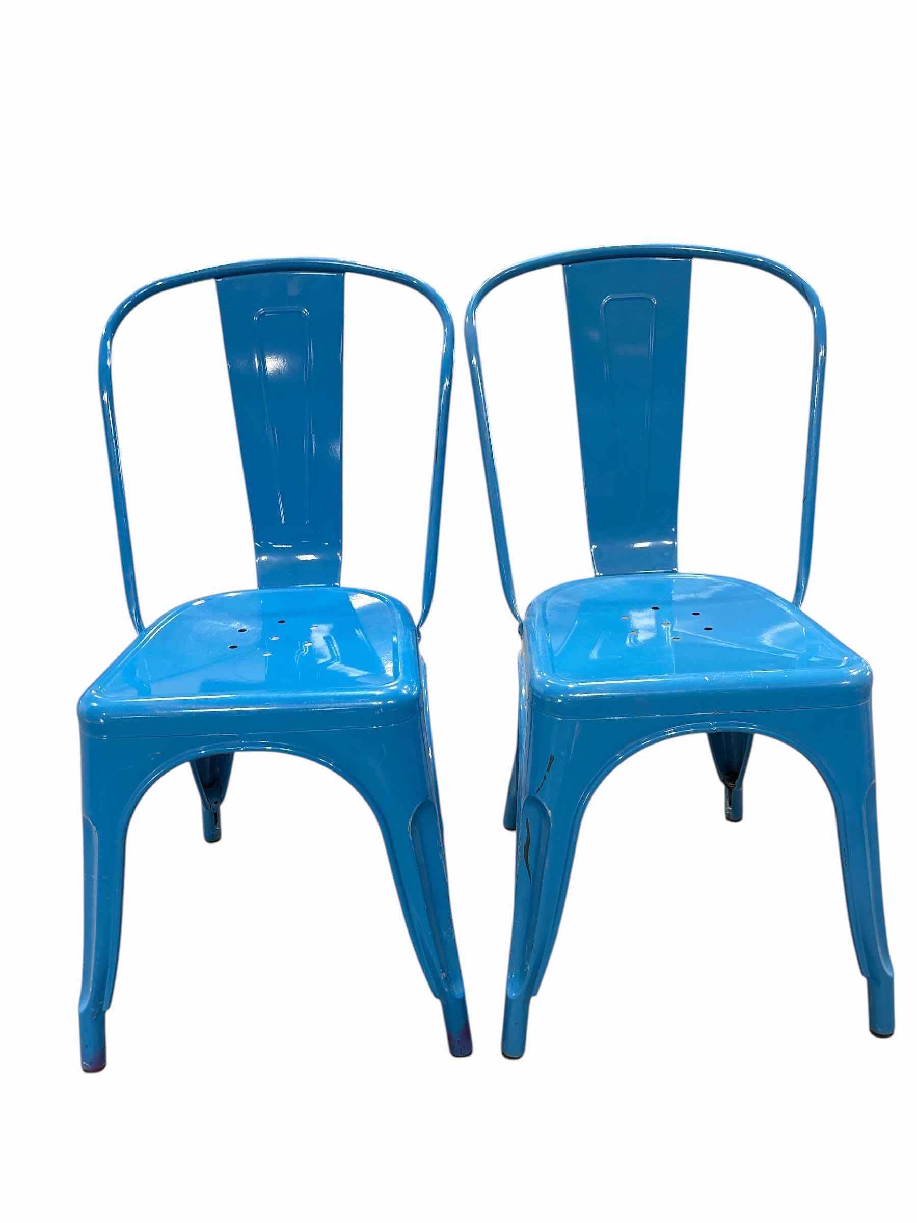 Photo 1 of (2)PCS- INDUSTRIAL DINING CHAIR BLUE SEAT H17.5” OVERALL H33”