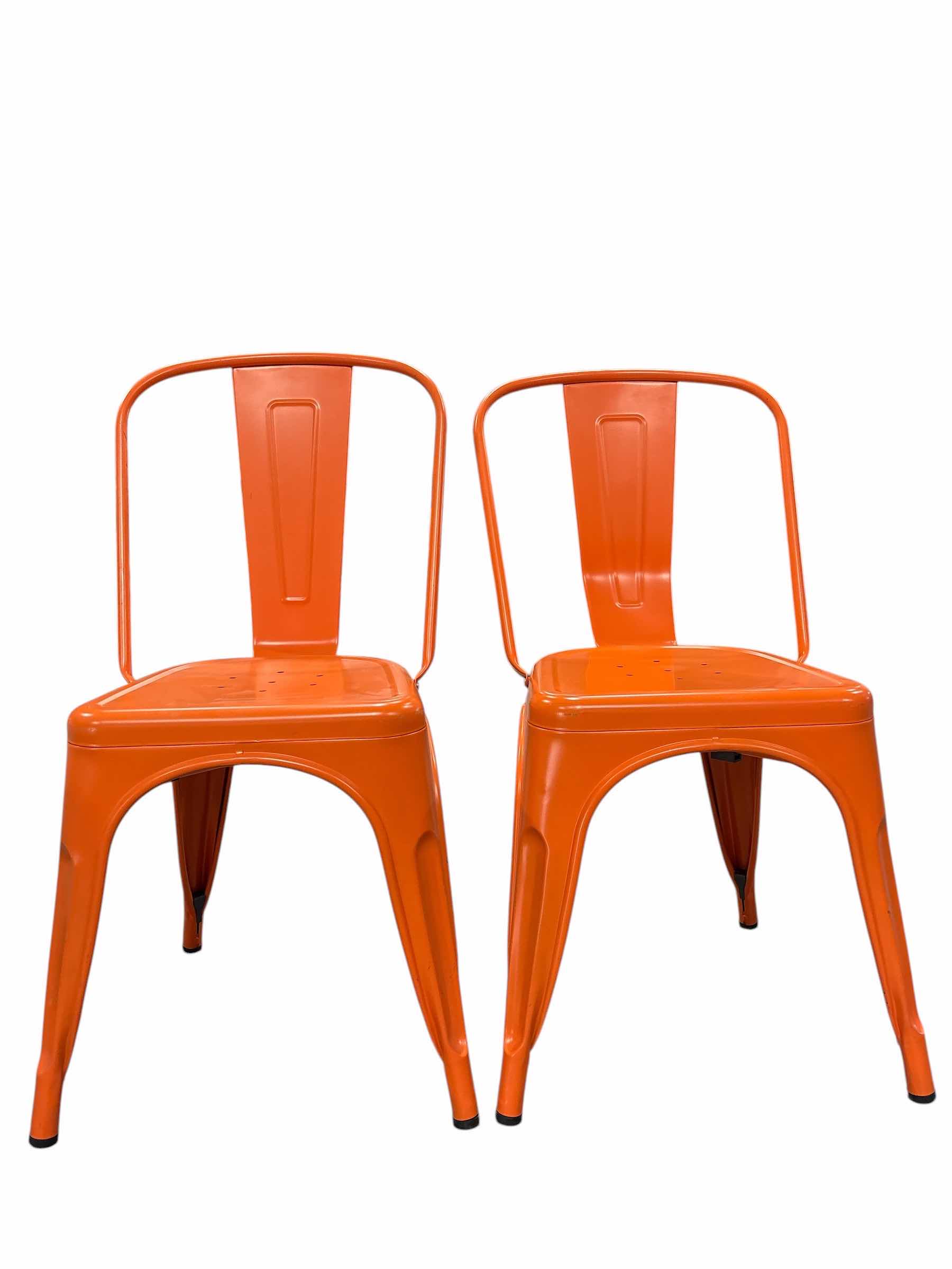 Photo 1 of (2)PCS- INDUSTRIAL DINING CHAIR ORANGE SEAT H17.5” OVERALL H33”