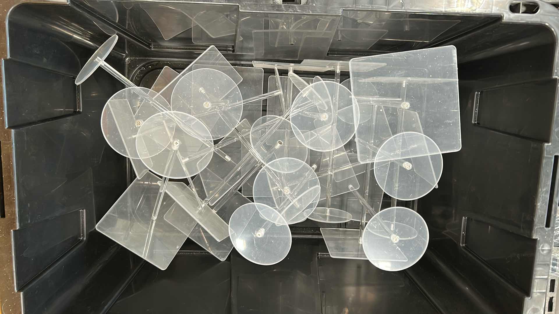 Photo 1 of CONTENTS OF CONTAINER 12 CLEAR ACRYLIC DISPLAY STANDS USED FOR HATS WIGS H 13"