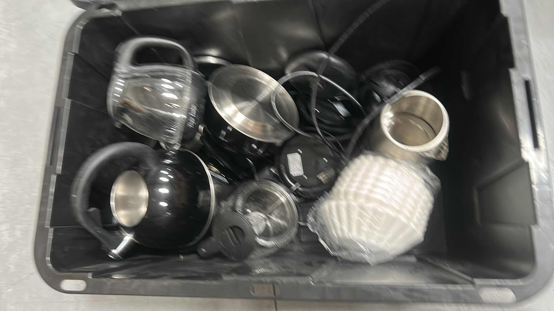 Photo 1 of 2 TOTES OF COFFEE POTS AND COFFEE MAKERS