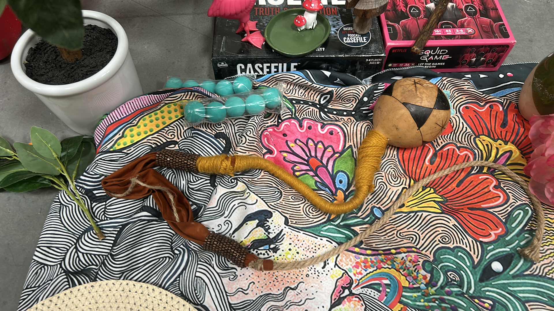 Photo 1 of MISC HIPPIE ASSORTMENT BOOKS, GAMES, THROW, LEMON TREE AND MORE