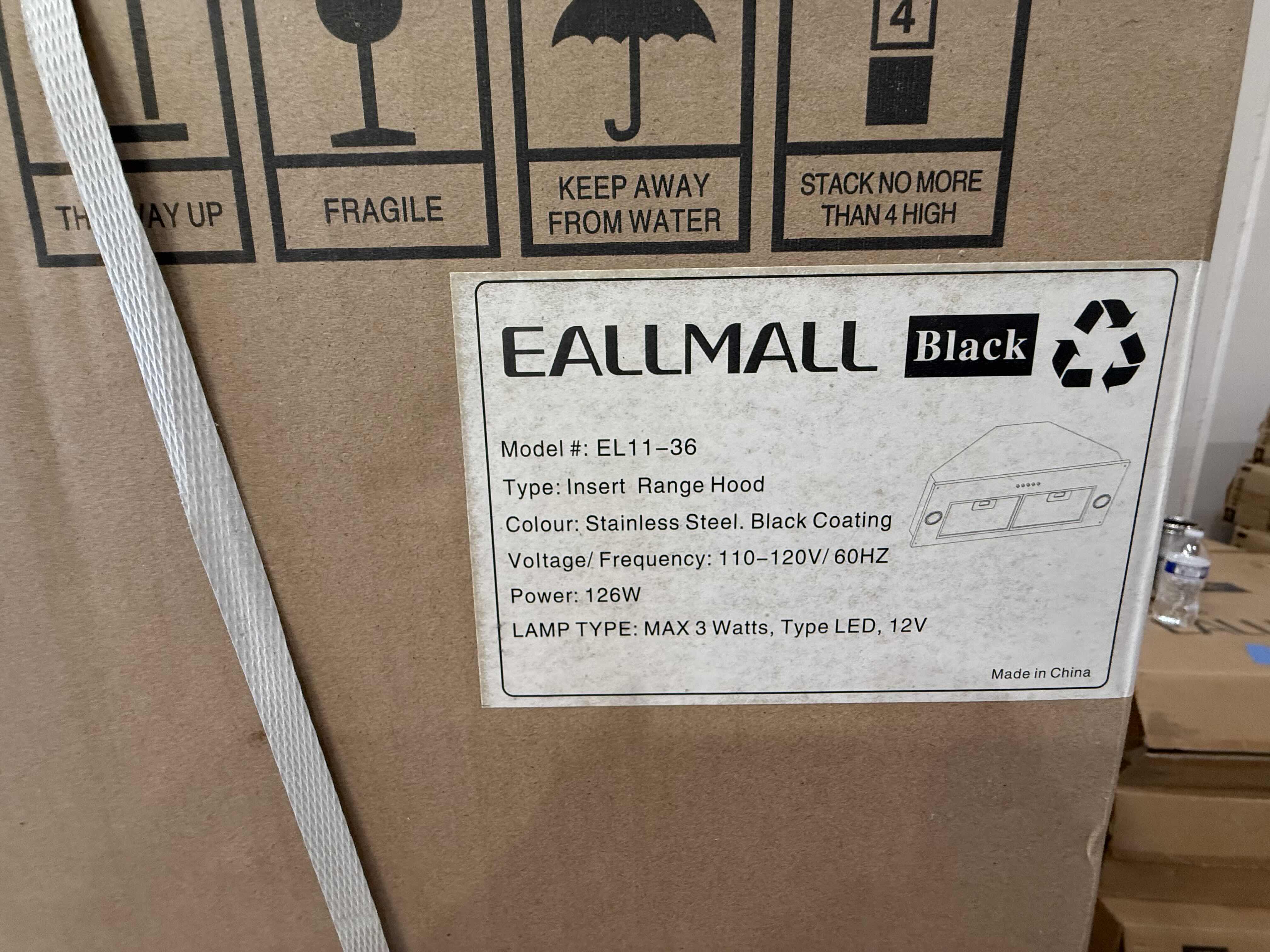 Photo 1 of NIB EALLMALL 36” STAINLESS STEEL BLACK COATING RANGE HOOD MODEL # EL11-36