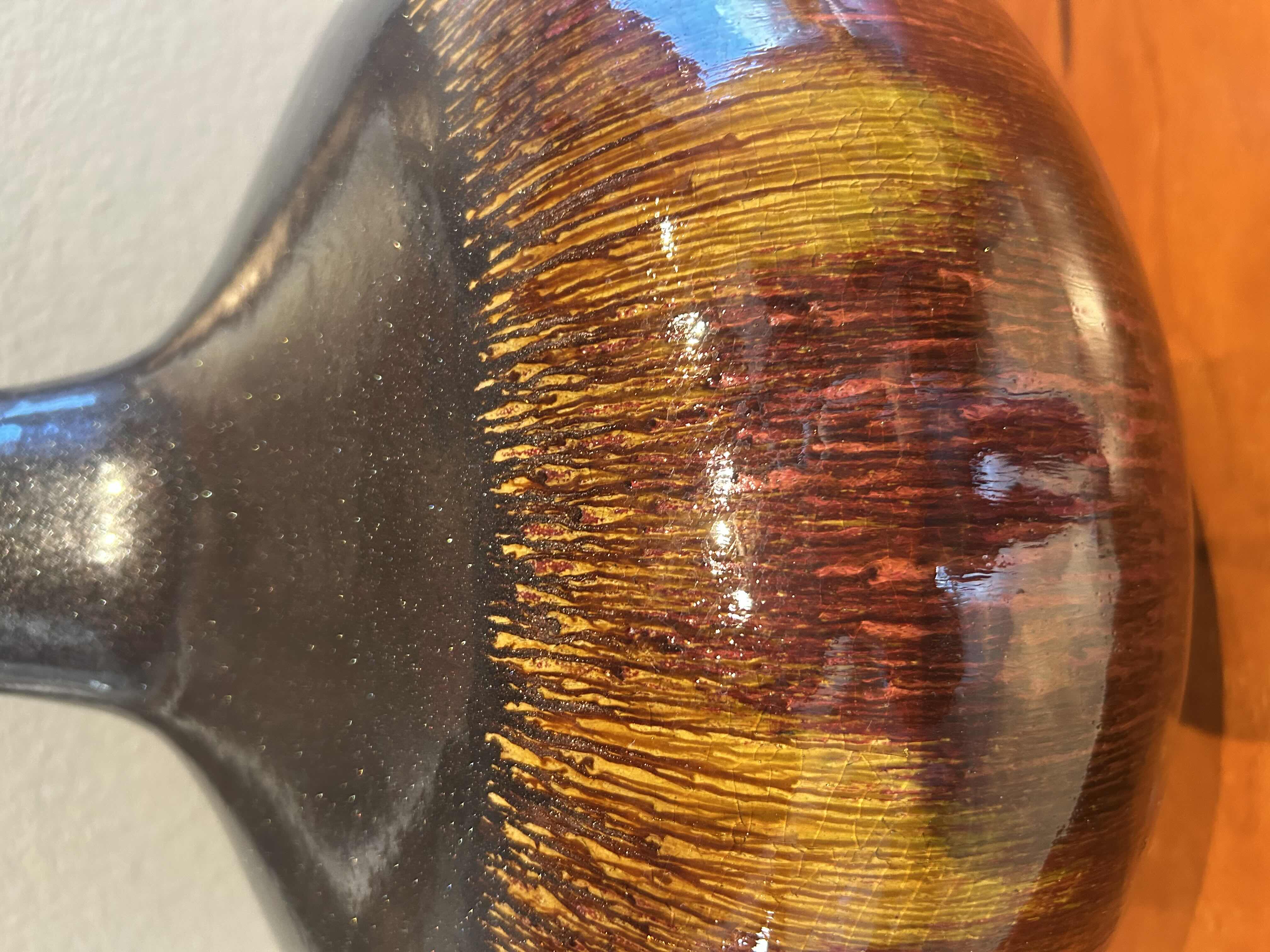 Photo 1 of BROWN CERAMIC VINTAGE STUDIO ART POTTERY VASE  D  16"