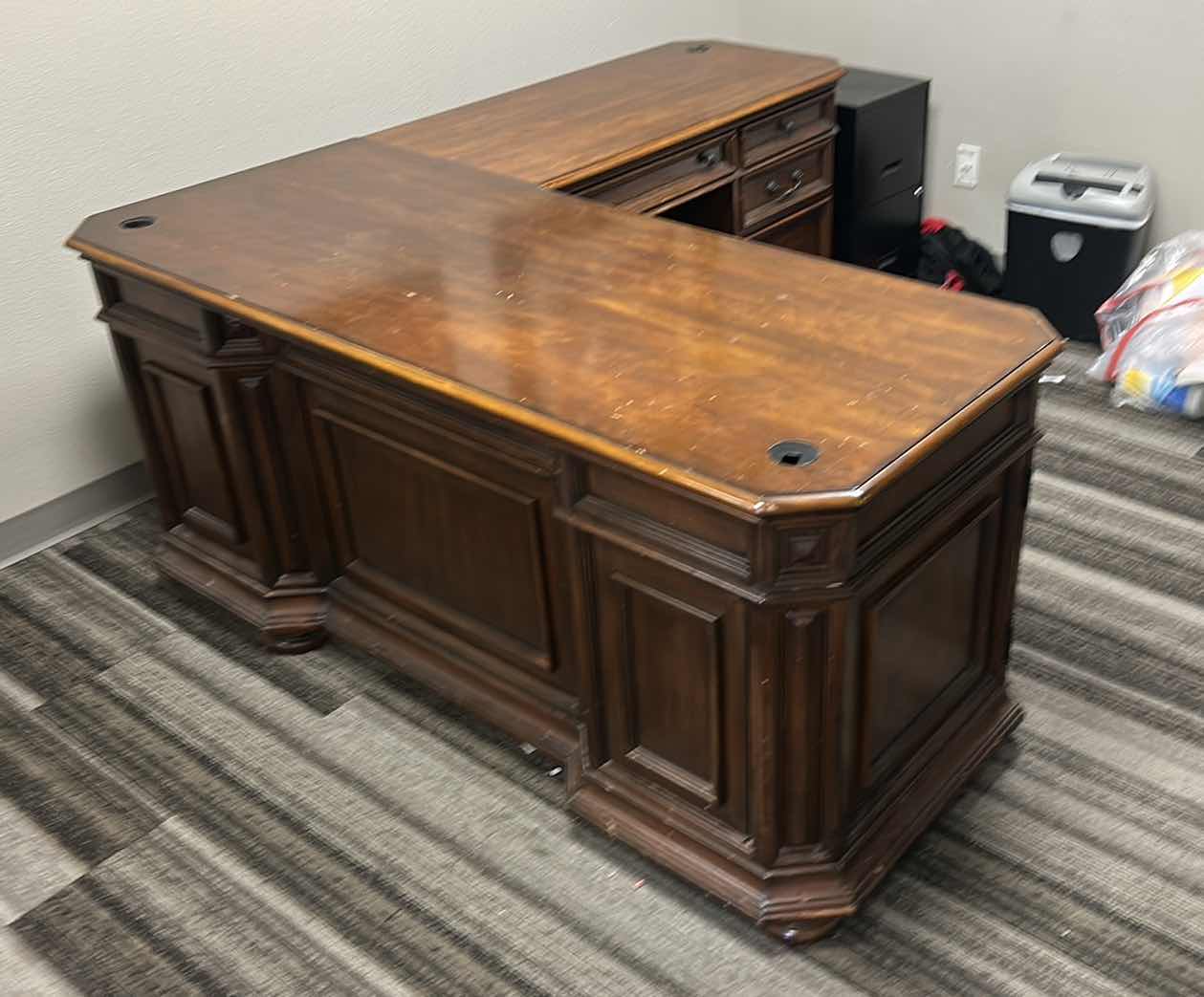 Photo 1 of MAHOGANY L-SHAPED EXECUTIVE OFFICE DESK (68 x 28.5“ BY 46” X 23” H30")