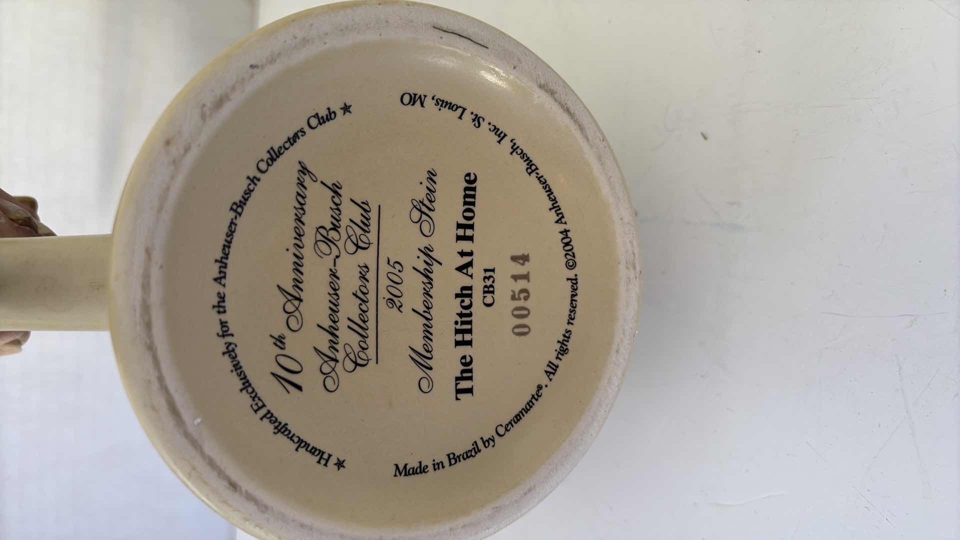 Photo 1 of 2005 ANHEUSER BUSCH 10TH ANNIVERSARY COLLECTORS CLUB STEIN “THE HITCH AT HOME”