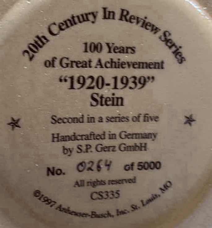 Photo 1 of ANHEUSER BUSCH 1920-1939 STEIN