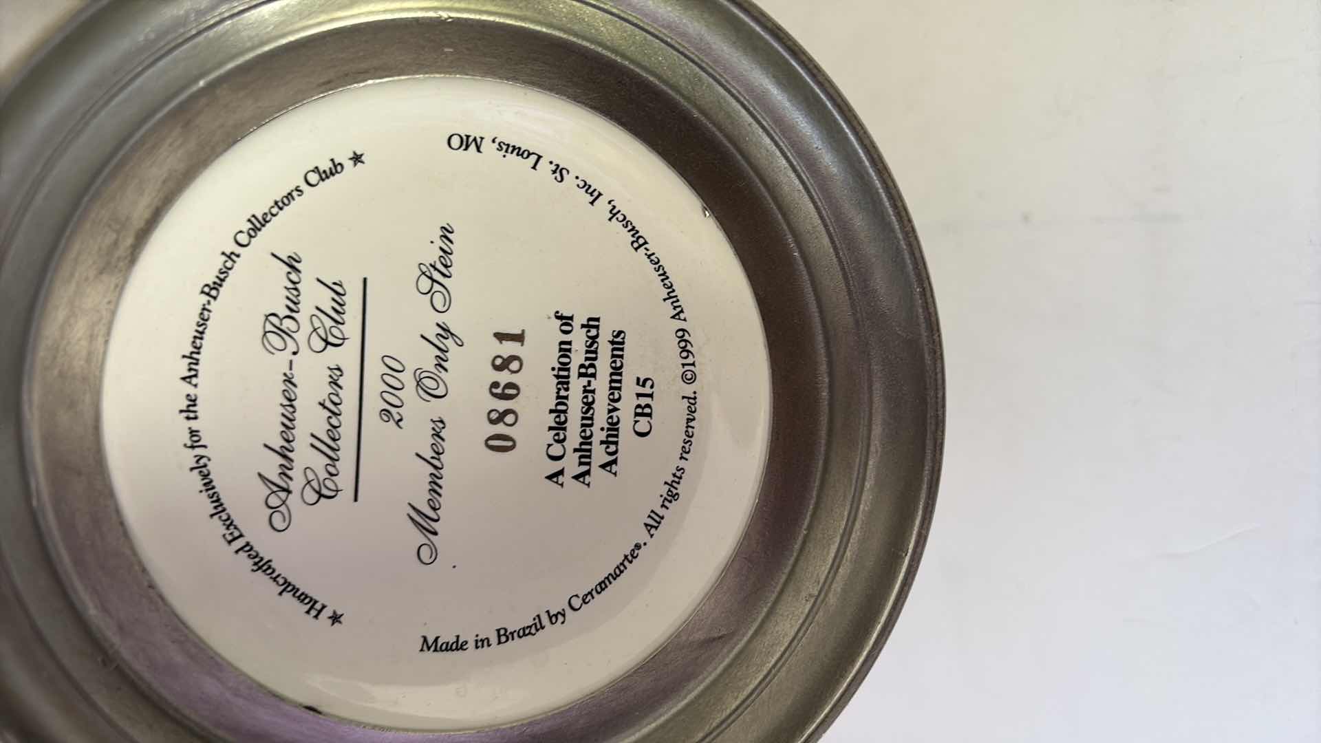 Photo 1 of 2000 ANHEUSER BUSCH COLLECTORS CLUB STEIN “A CELEBRATION OF ANHEUSER BUSCH ACHIEVEMENTS ” COA