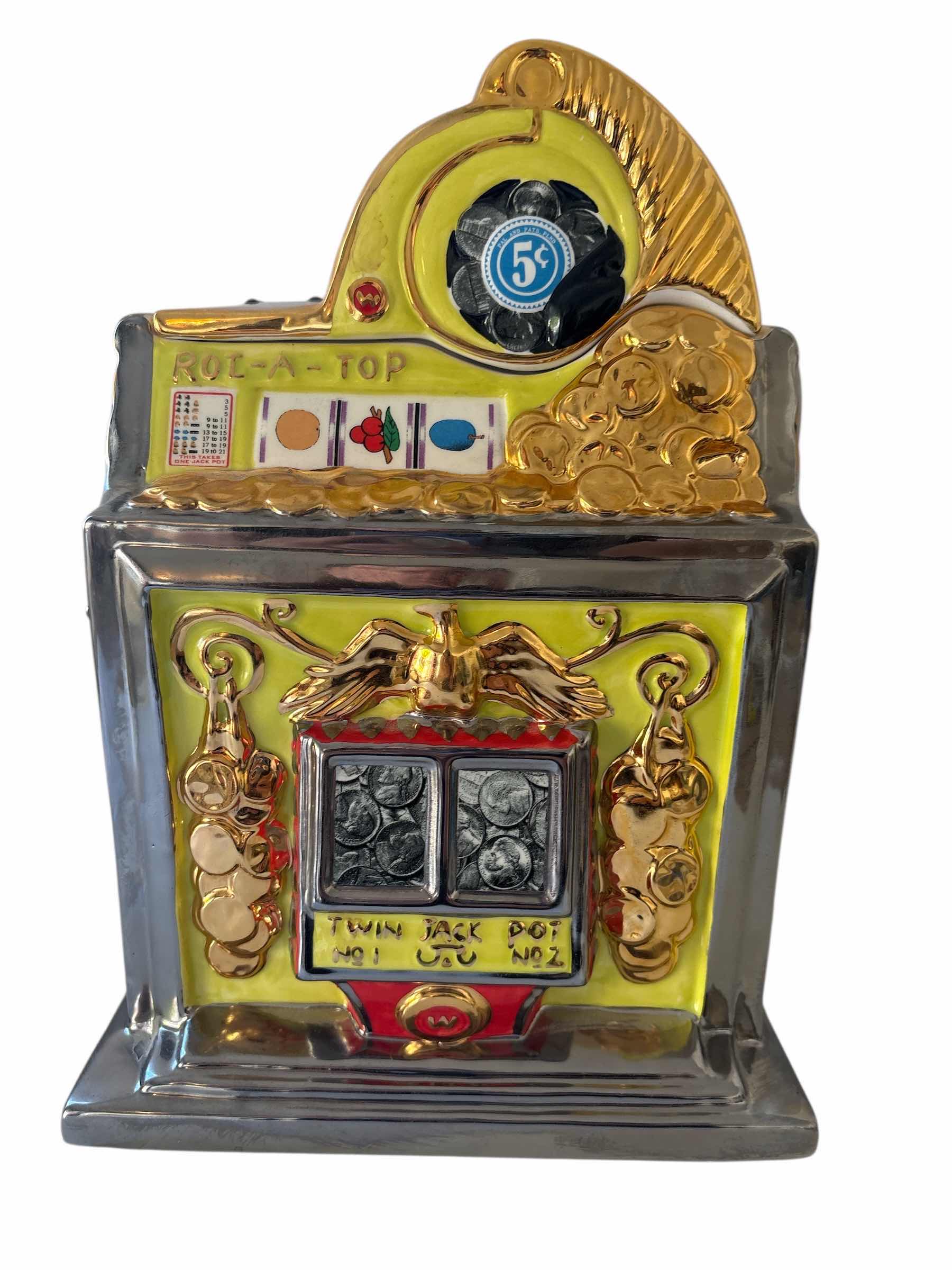 Photo 1 of J BAILEY 1935 WATLING “COIN FRONT” ROLL A TOP ANTIQUE 3 REEL SLOT MACHINE COOKIE JAR 10”X6”X13”H
