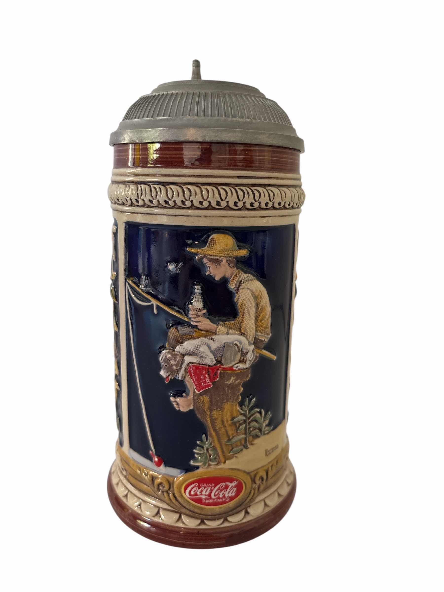 Photo 1 of COCA COLA NORMAN ROCKWELL “OUT FISHIN” STEIN