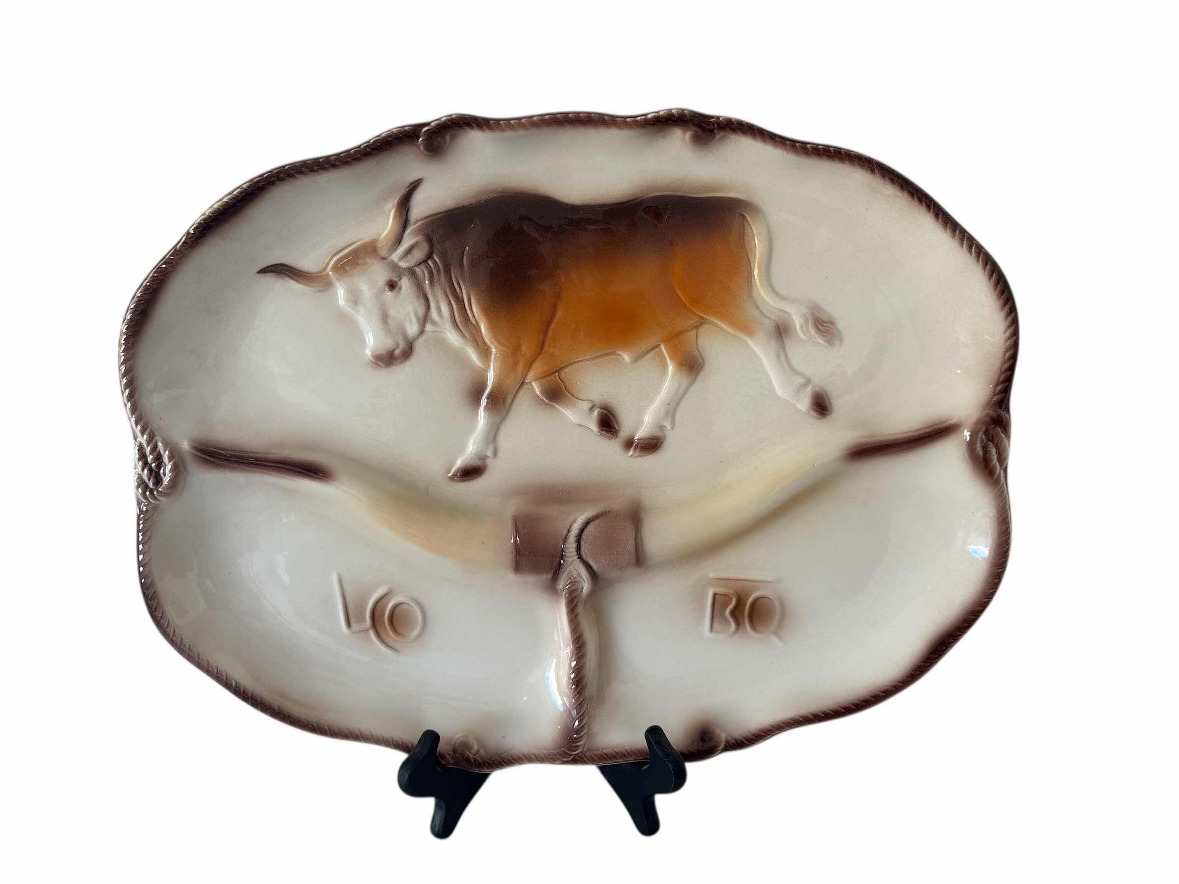 Photo 1 of VINTAGE 1959 LANE AND CO. LONGHORN CATTLE POTTERY PLATTER